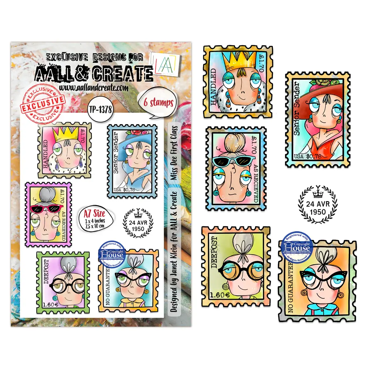 AALL & CREATE AALL & CREATE JANET KLEIN #1378 MISS DEE FIRST CLASS A7 CLEAR STAMP SET