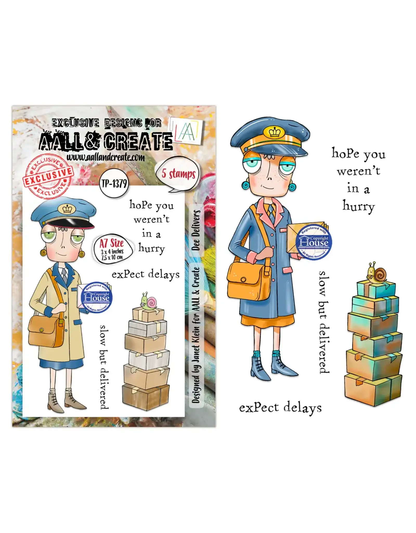 AALL & CREATE AALL & CREATE JANET KLEIN #1379 DEE DELIVERS A7 CLEAR STAMP SET