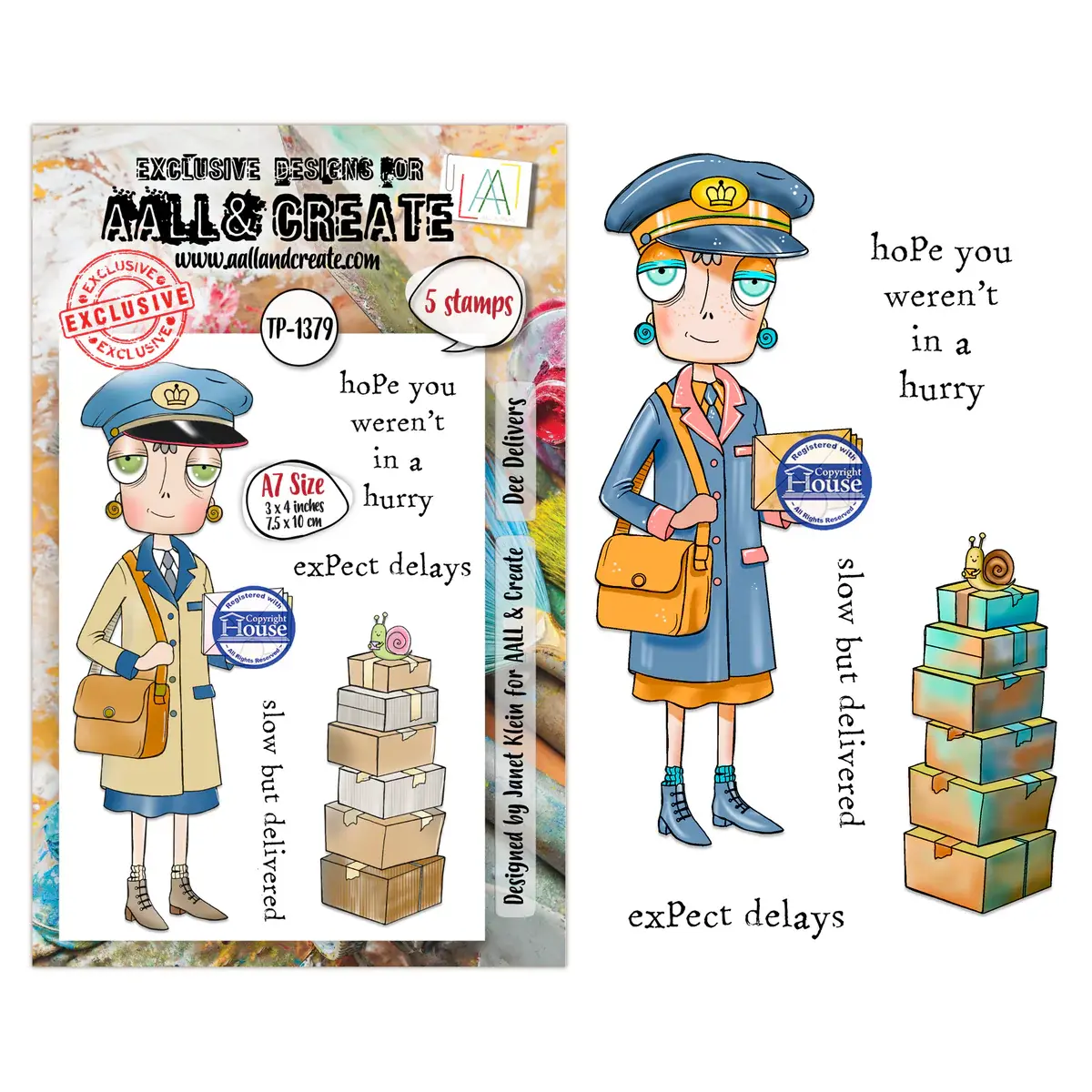 AALL & CREATE AALL & CREATE JANET KLEIN #1379 DEE DELIVERS A7 CLEAR STAMP SET