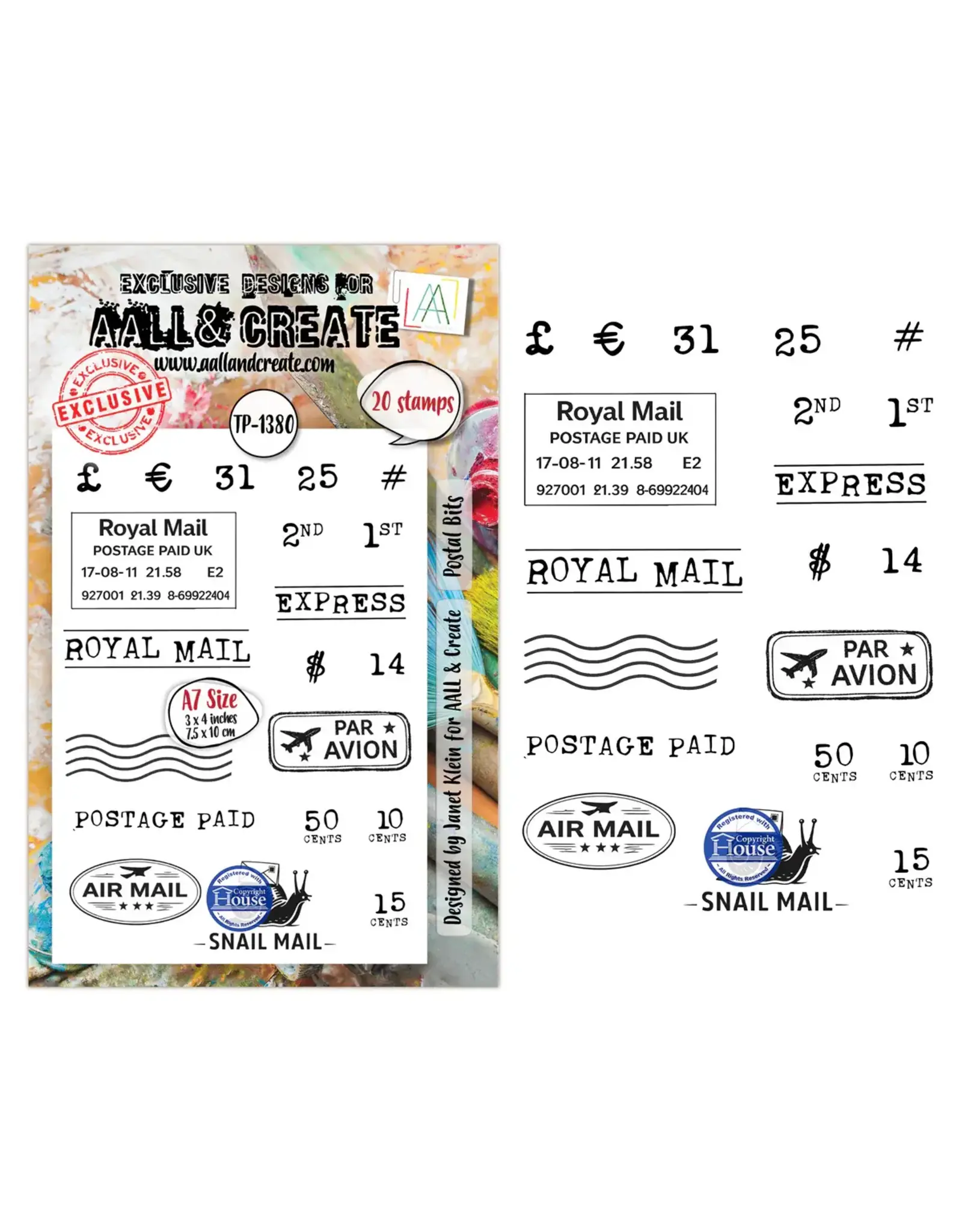 AALL & CREATE AALL & CREATE JANET KLEIN #1380 POSTAL BITS A7 CLEAR STAMP SET