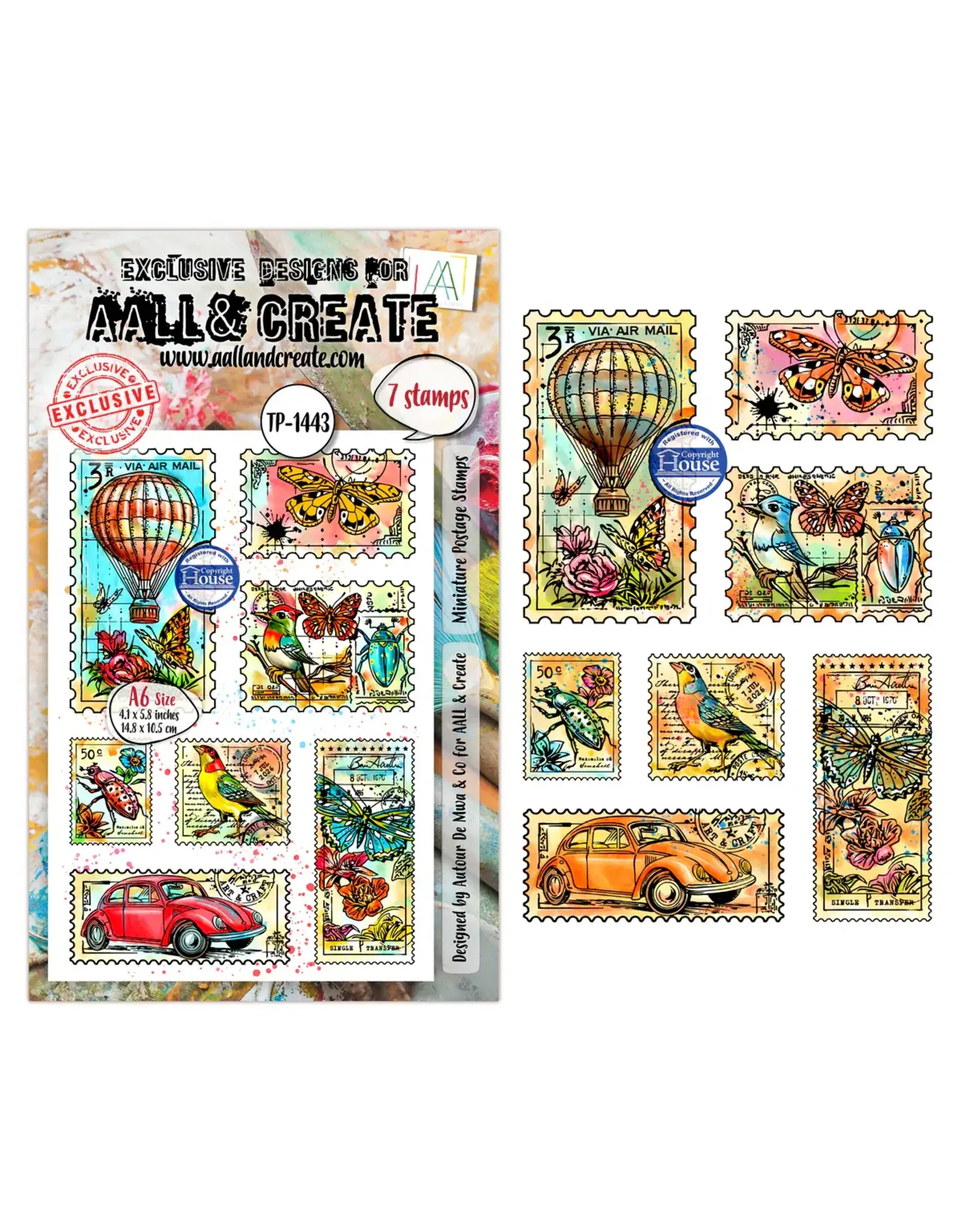 AALL & CREATE AALL & CREATE AUTOUR DE MWA #1443 MINIATURE POSTAGE STAMPS A6 CLEAR STAMP SET