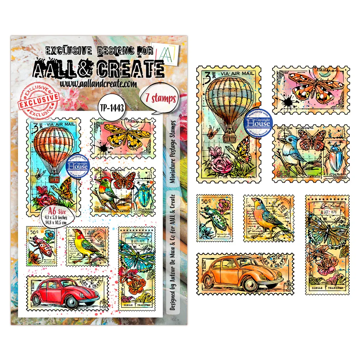 AALL & CREATE AALL & CREATE AUTOUR DE MWA #1443 MINIATURE POSTAGE STAMPS A6 CLEAR STAMP SET