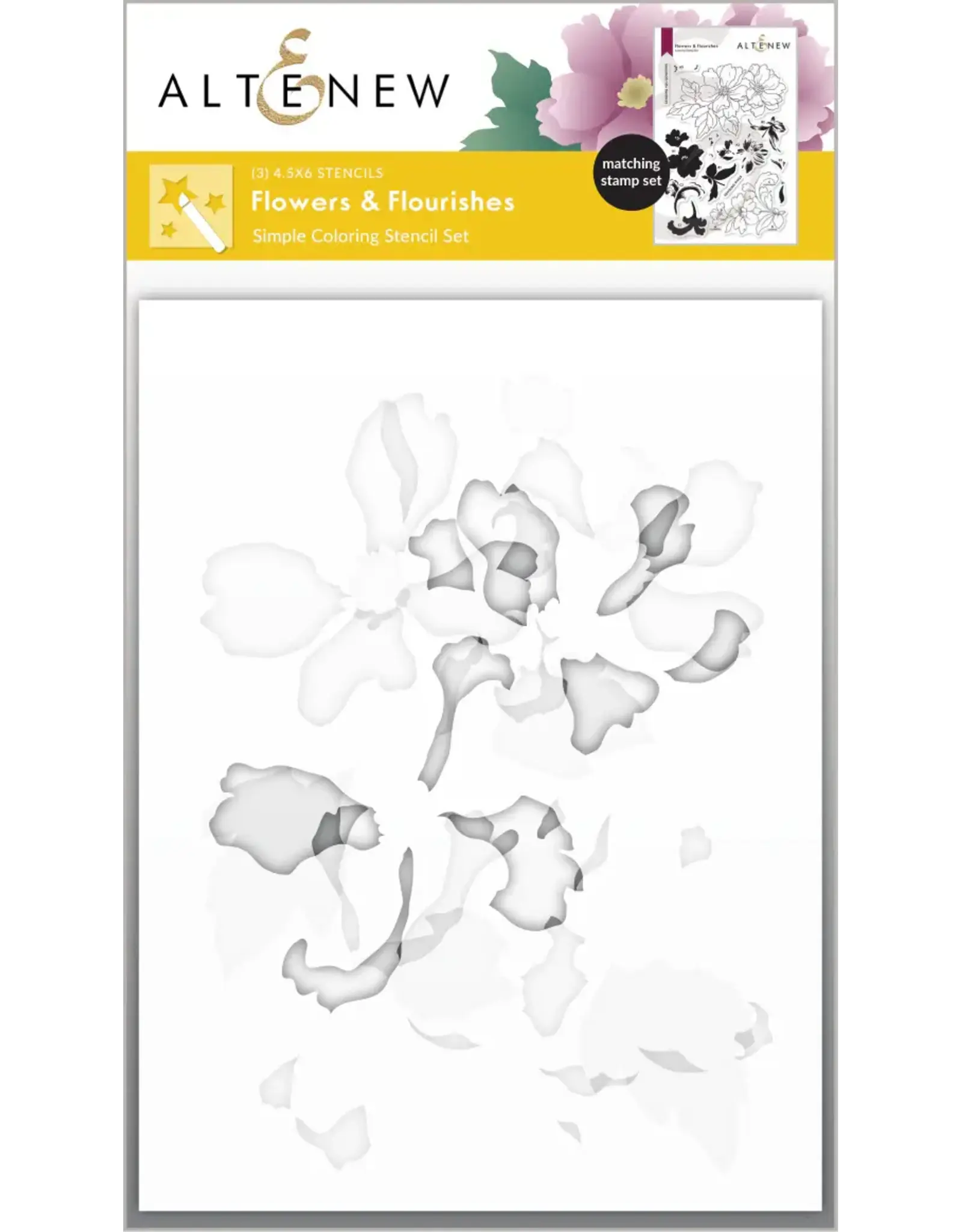 ALTENEW ALTENEW FLOWERS & FLOURISHES COLORING STENCIL SET 3/PK