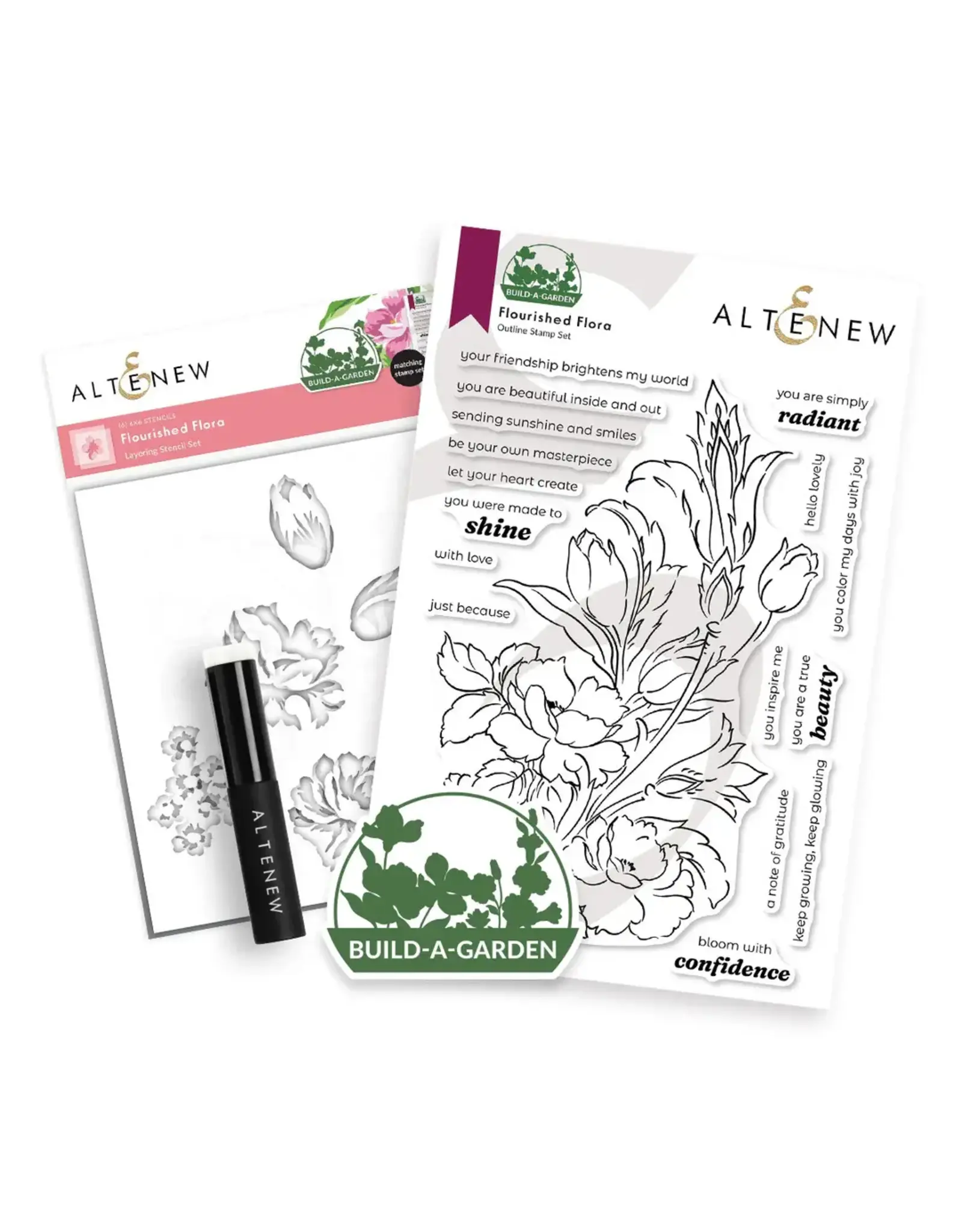 ALTENEW ALTENEW BUILD-A-GARDEN: FLOURISHED FLORA CLEAR STAMP AND STENCIL SET BUNDLE