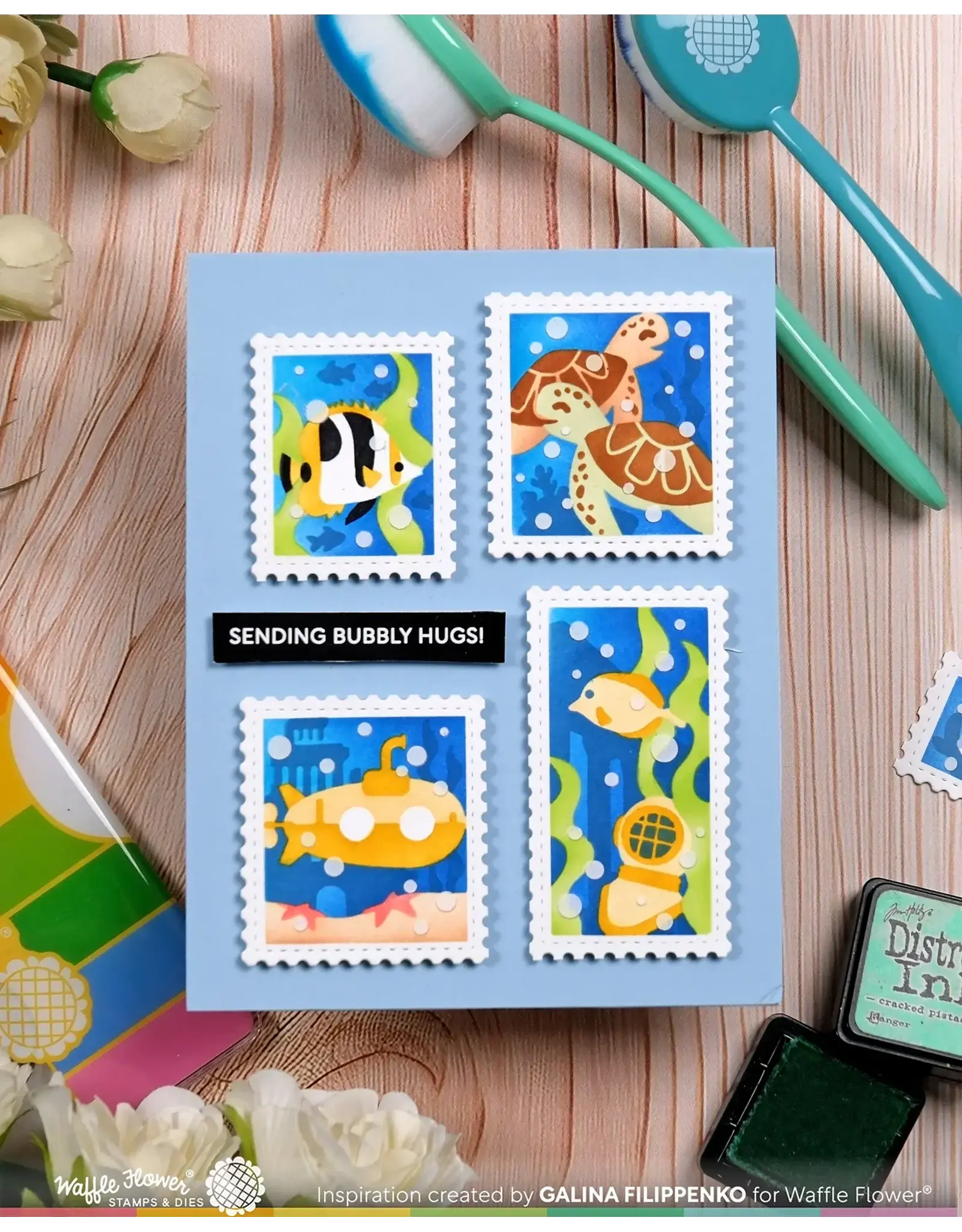 WAFFLE FLOWER WAFFLE FLOWER POSTAGE COLLAGE UNDER THE SEA STENCIL SET