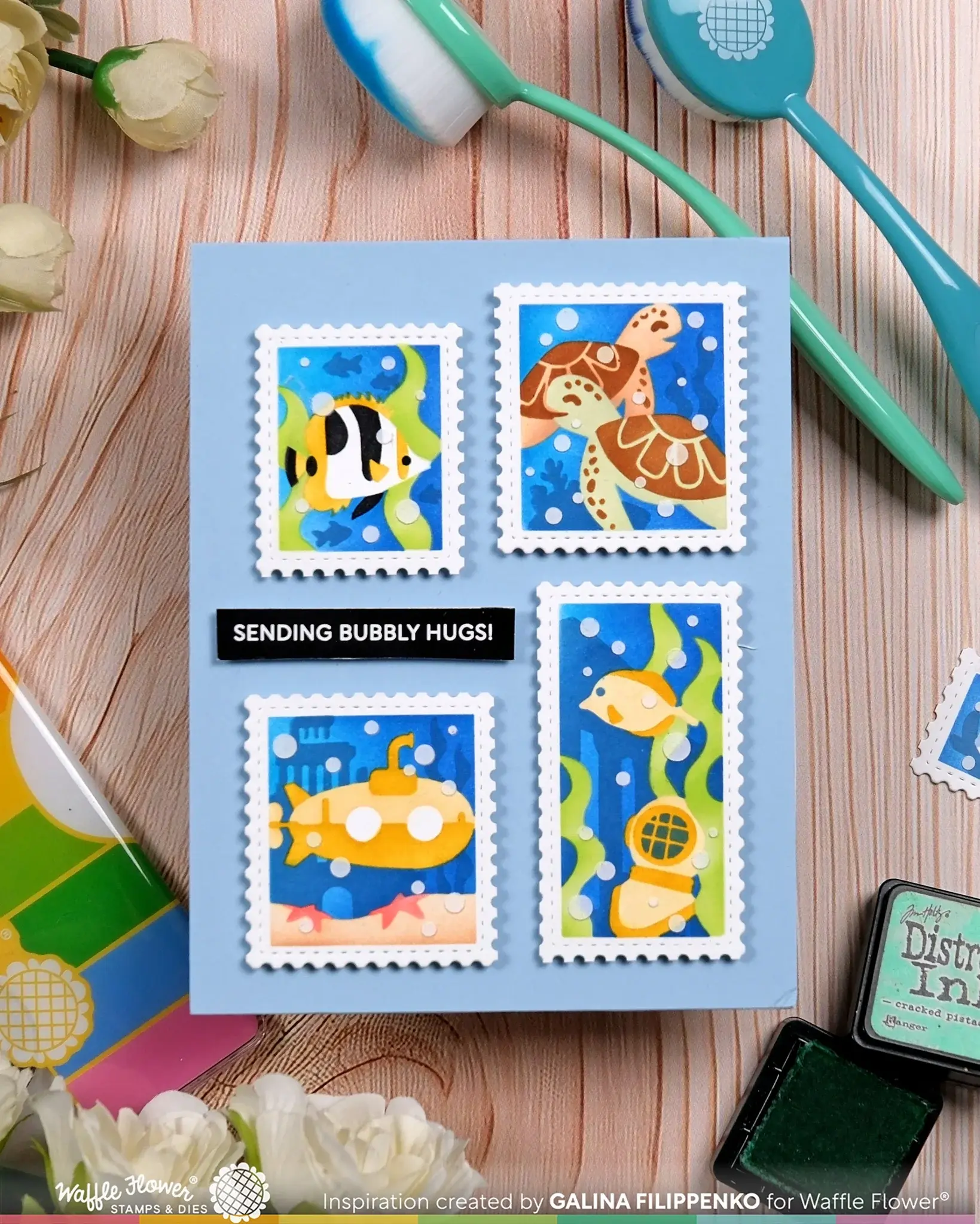 WAFFLE FLOWER WAFFLE FLOWER POSTAGE COLLAGE UNDER THE SEA STENCIL SET
