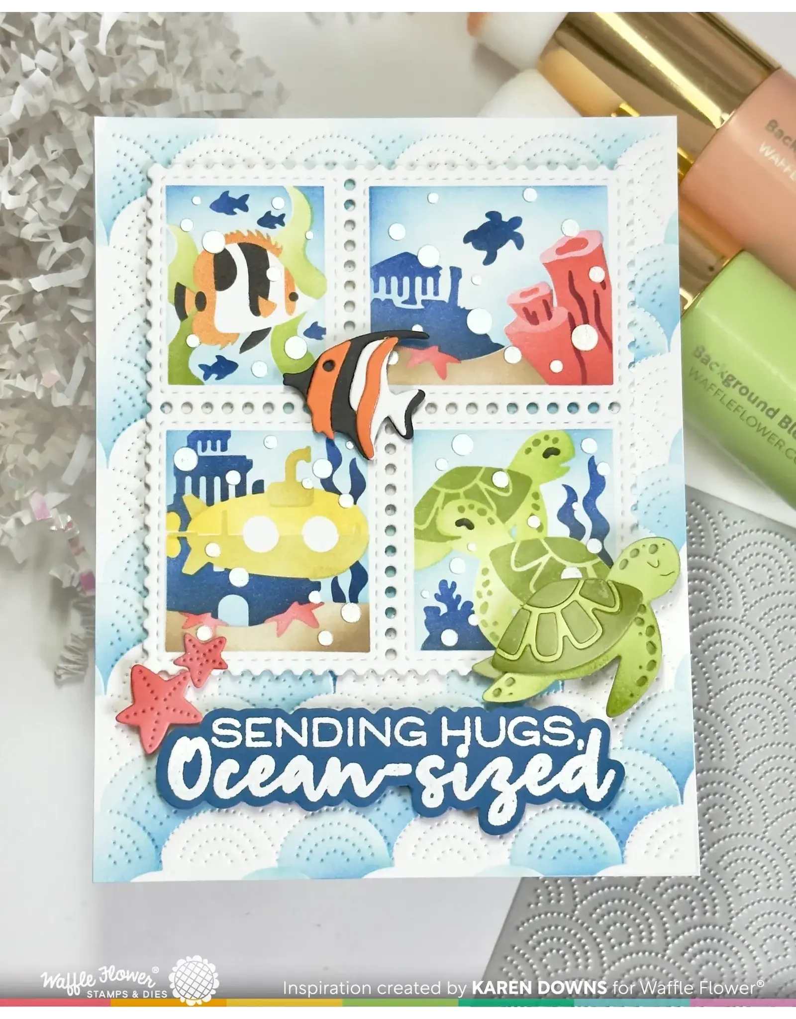 WAFFLE FLOWER WAFFLE FLOWER POSTAGE COLLAGE FISH DIE SET