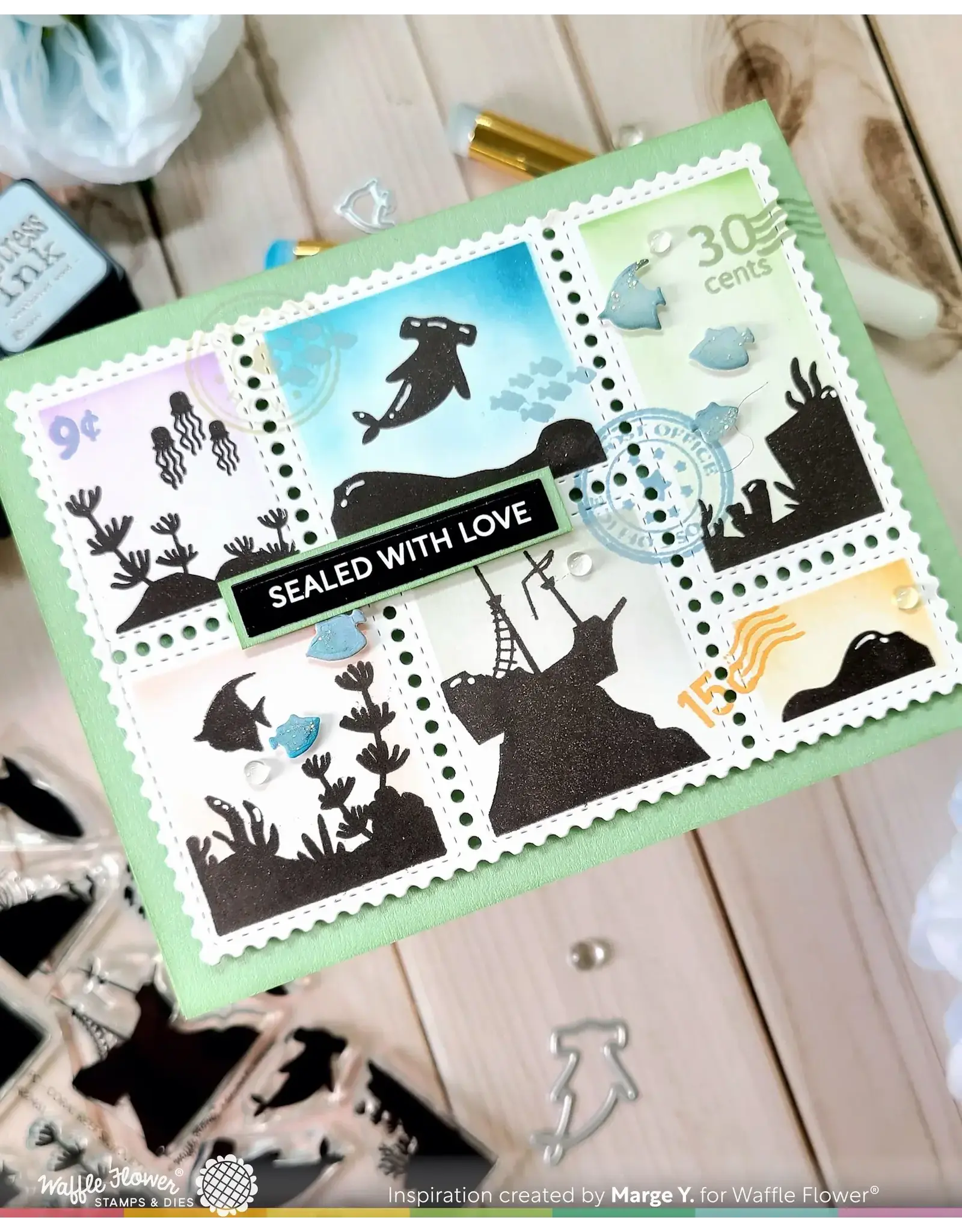 WAFFLE FLOWER WAFFLE FLOWER POSTAGE COLLAGE CORAL REEF SILHOUETTES DIE SET