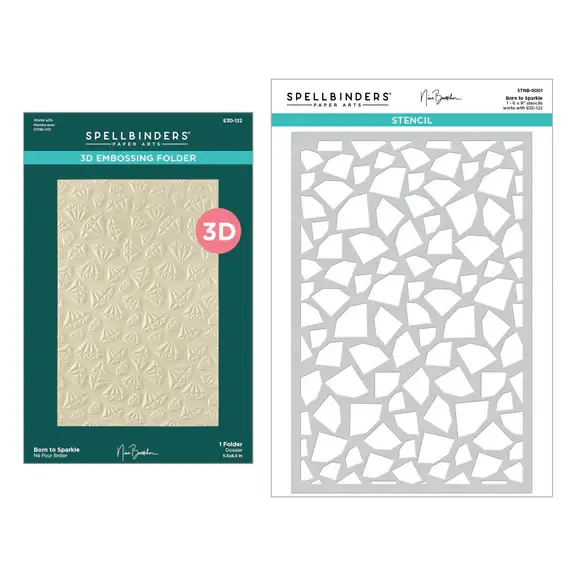 SPELLBINDERS SPELLBINDERS NINA BOETTCHER BOUGIE BIRTHDAY COLLECTION BORN TO SPARKLE 3D EMBOSSING FOLDER AND STENCIL