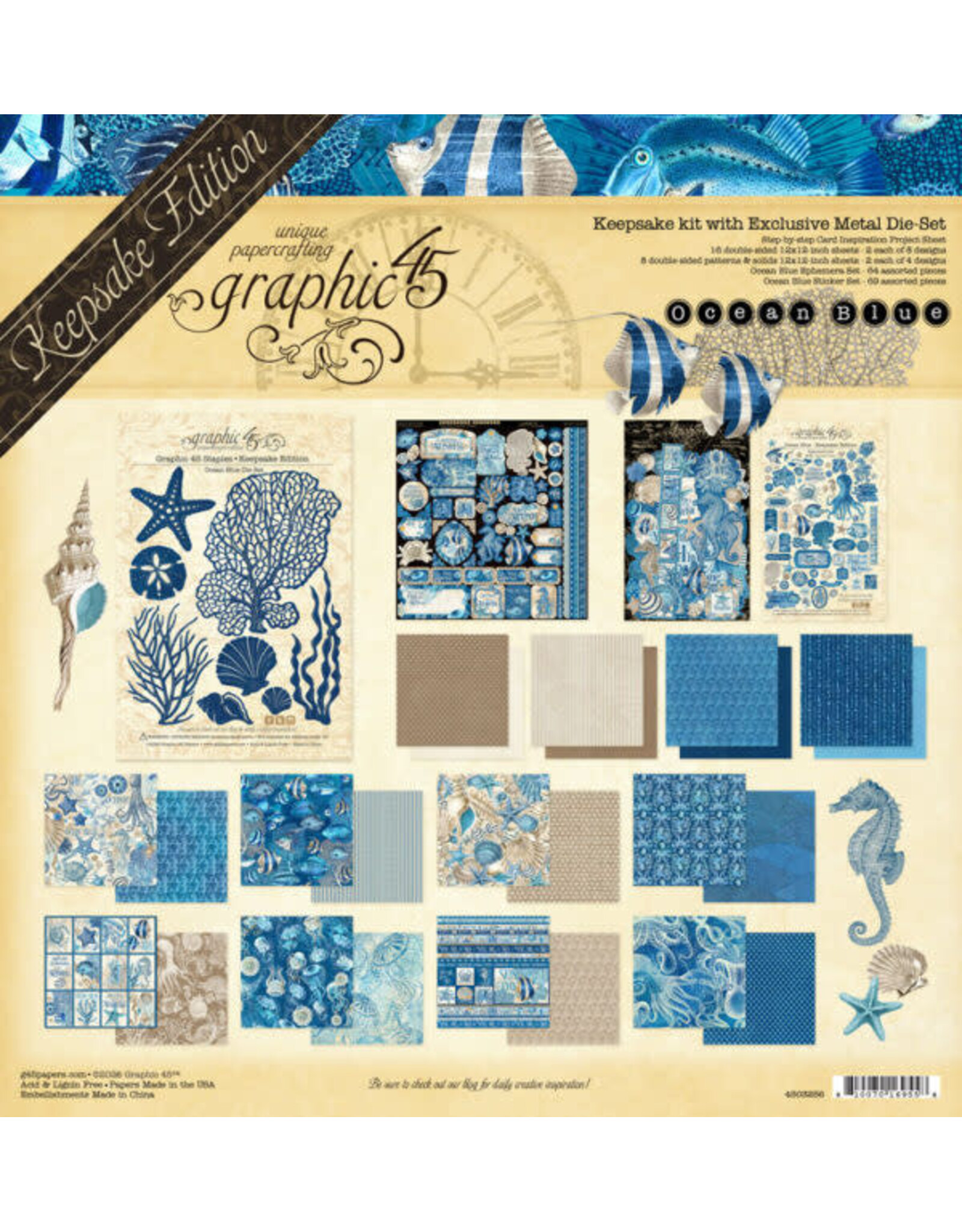 GRAPHIC 45 GRAPHIC 45 OCEAN BLUE KEEPSAKE KIT WITH EXCLUSIVE METAL DIE SET