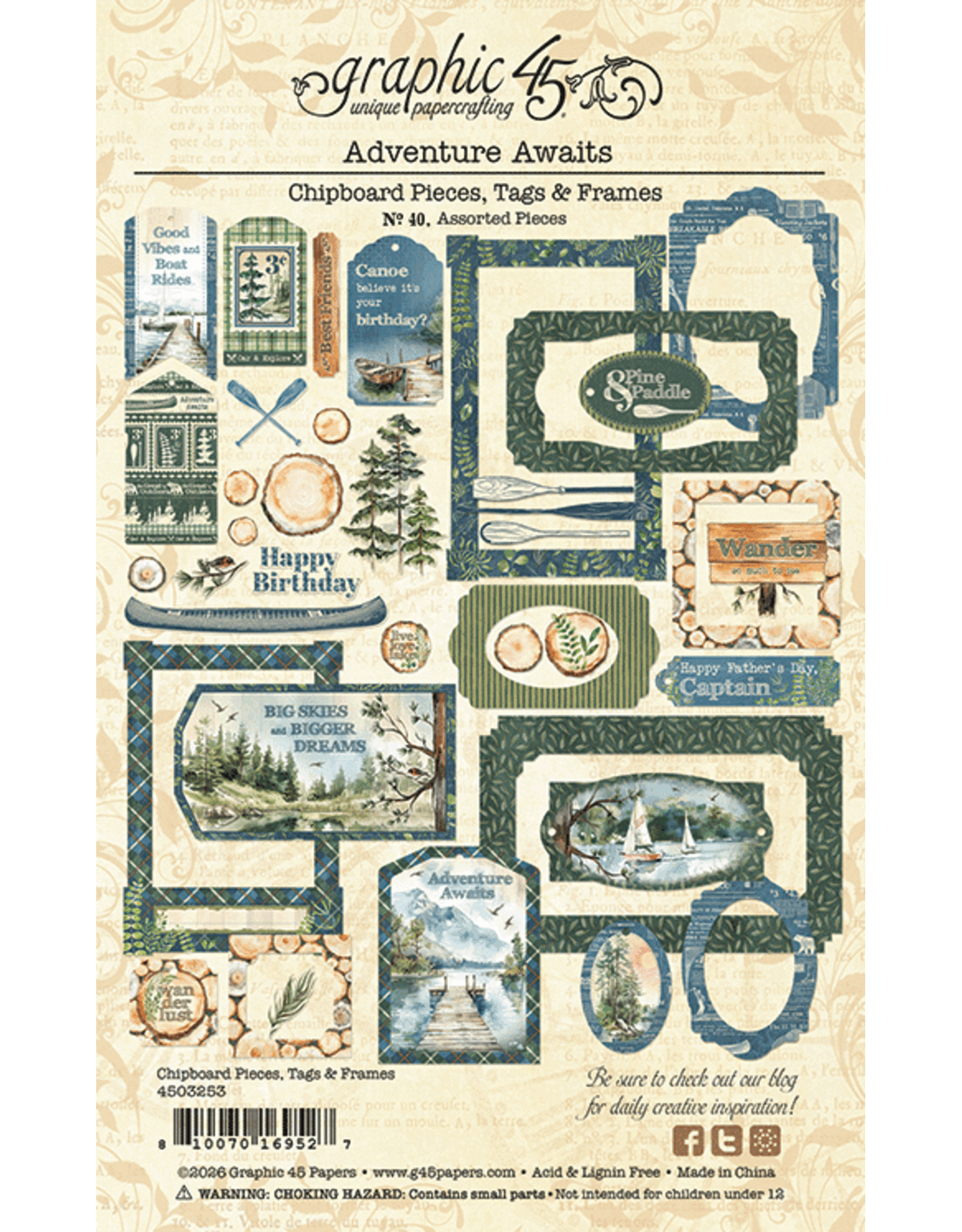 GRAPHIC 45 GRAPHIC 45 ADVENTURE AWAITS CHIPBOARD TAGS & FRAMES