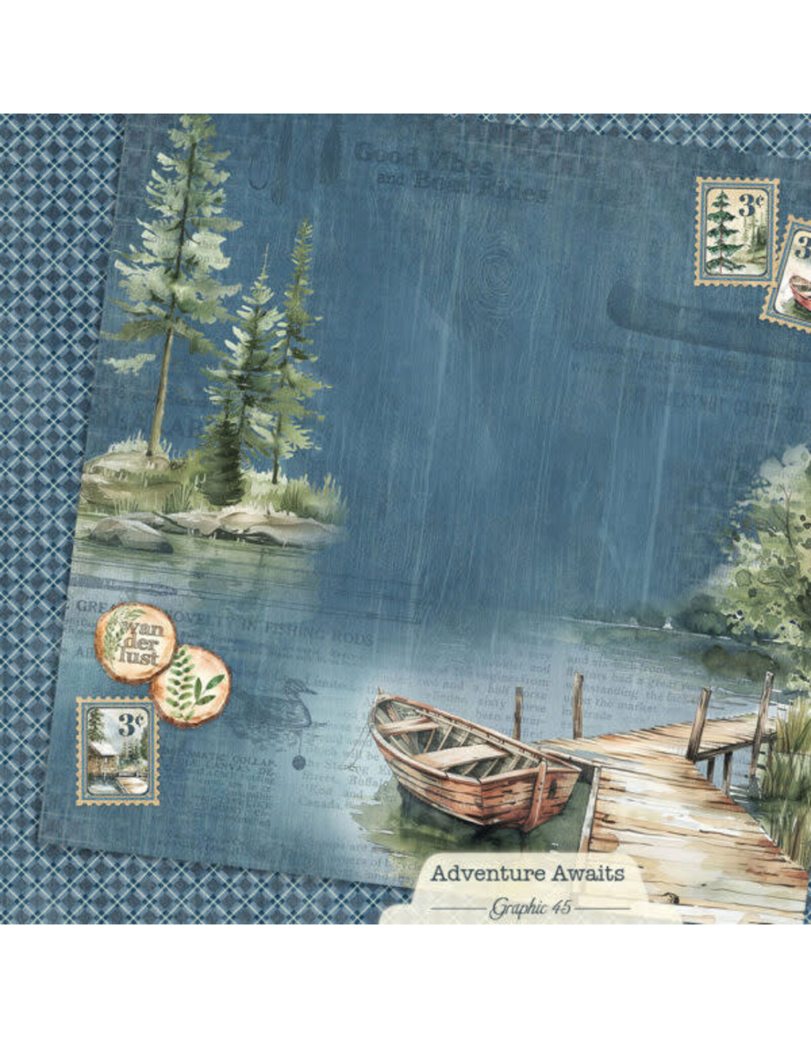 GRAPHIC 45 GRAPHIC 45 ADVENTURE AWAITS BOAT DOCK LAYOUT 12x12 CARDSTOCK