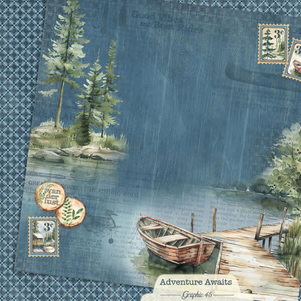 GRAPHIC 45 GRAPHIC 45 ADVENTURE AWAITS BOAT DOCK LAYOUT 12x12 CARDSTOCK