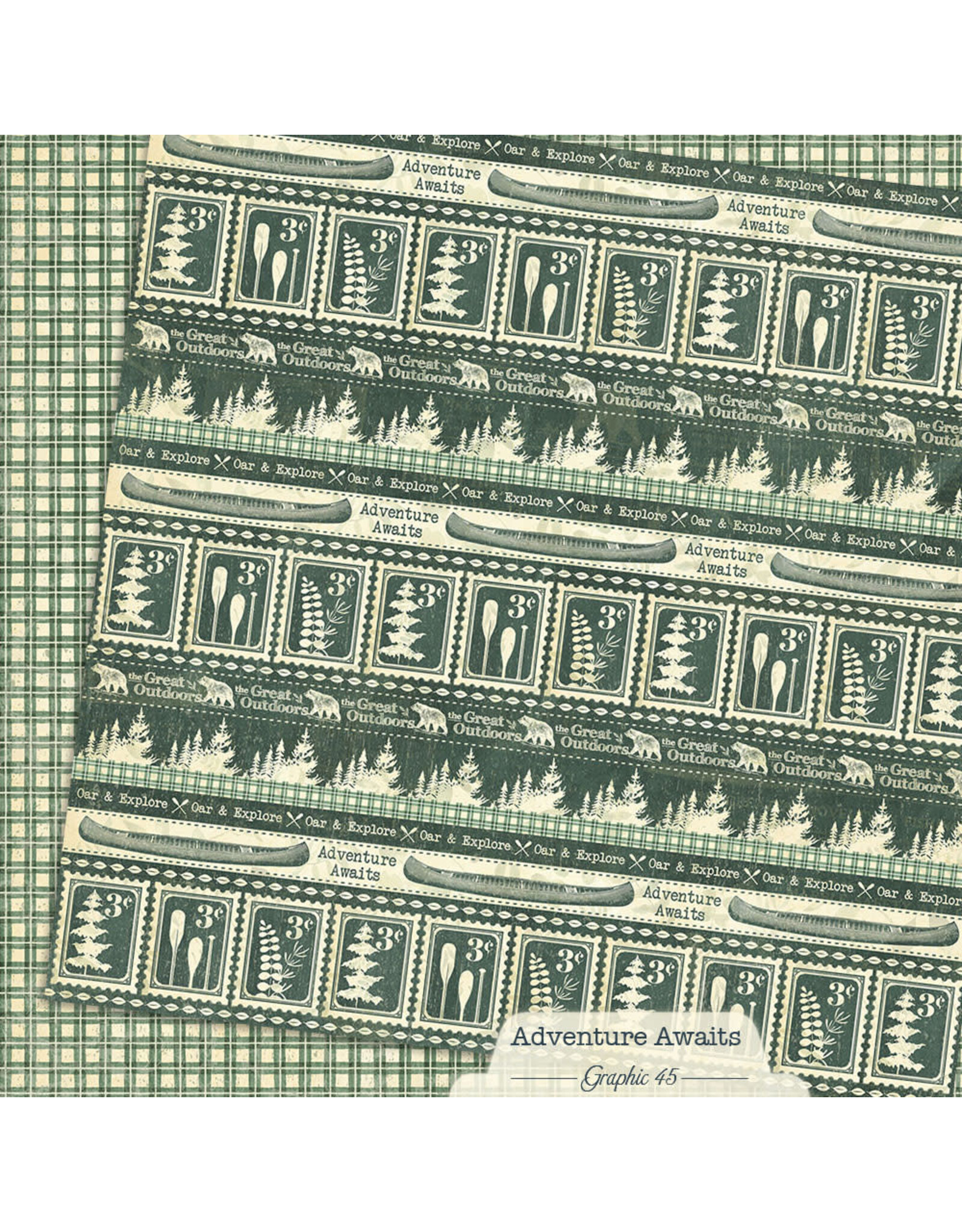 GRAPHIC 45 GRAPHIC 45 ADVENTURE AWAITS BORDERS 12x12 CARDSTOCK