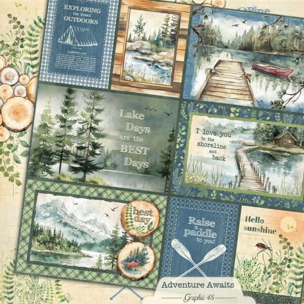 GRAPHIC 45 GRAPHIC 45 ADVENTURE AWAITS JOURNALING CUT-APART 12x12 CARDSTOCK
