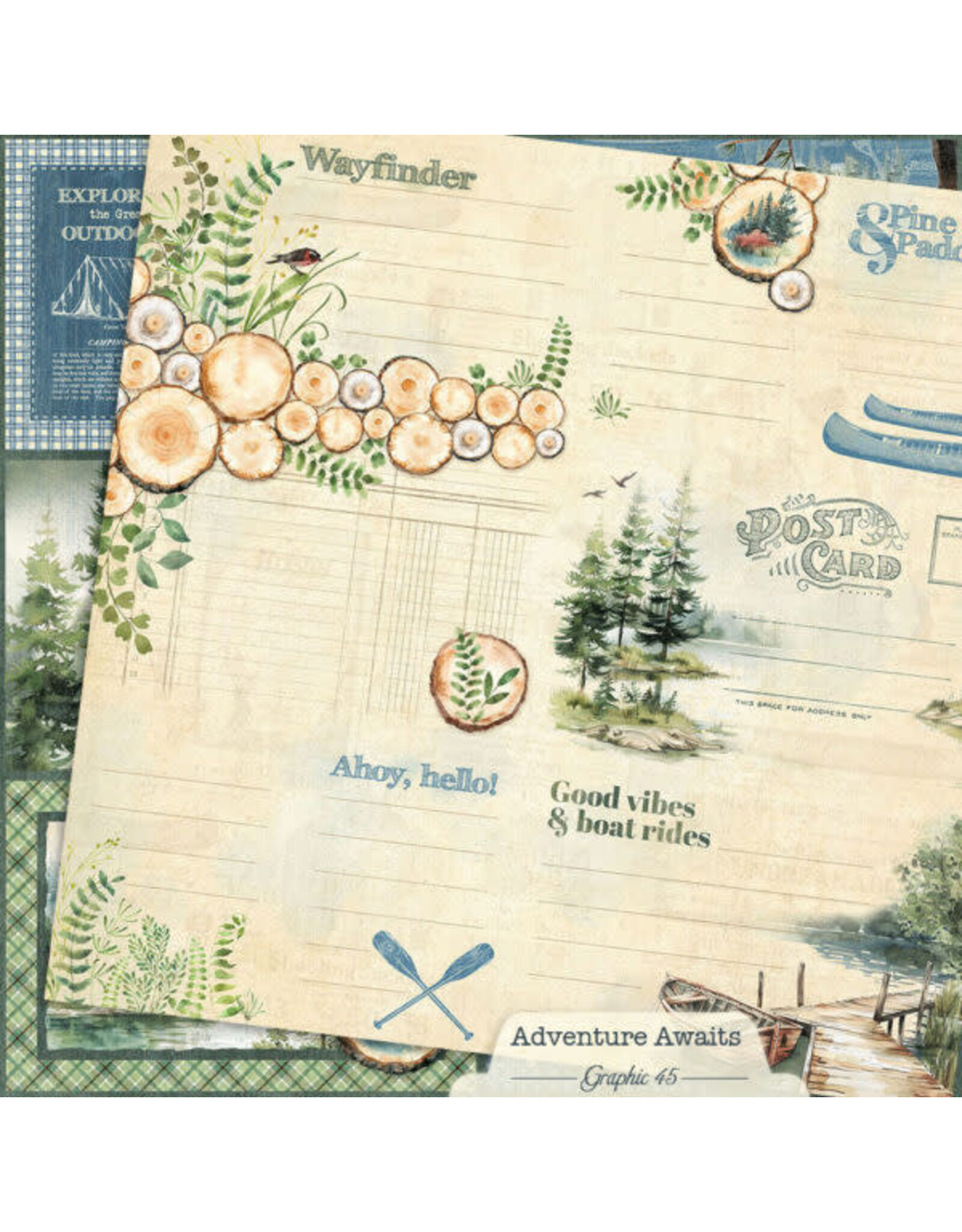 GRAPHIC 45 GRAPHIC 45 ADVENTURE AWAITS JOURNALING CUT-APART 12x12 CARDSTOCK