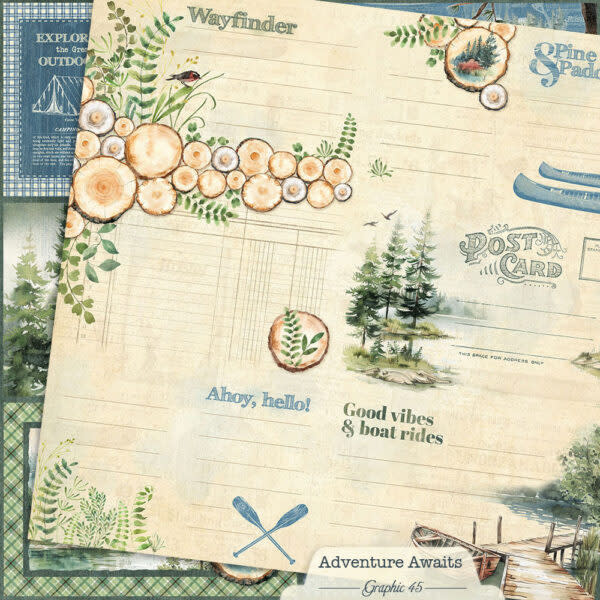 GRAPHIC 45 GRAPHIC 45 ADVENTURE AWAITS JOURNALING CUT-APART 12x12 CARDSTOCK