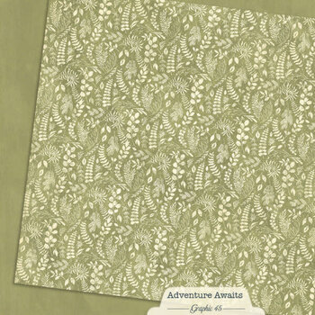 GRAPHIC 45 GRAPHIC 45 ADVENTURE AWAITS FERN GREEN PATTERN & SOLID SHEET 12x12 CARDSTOCK