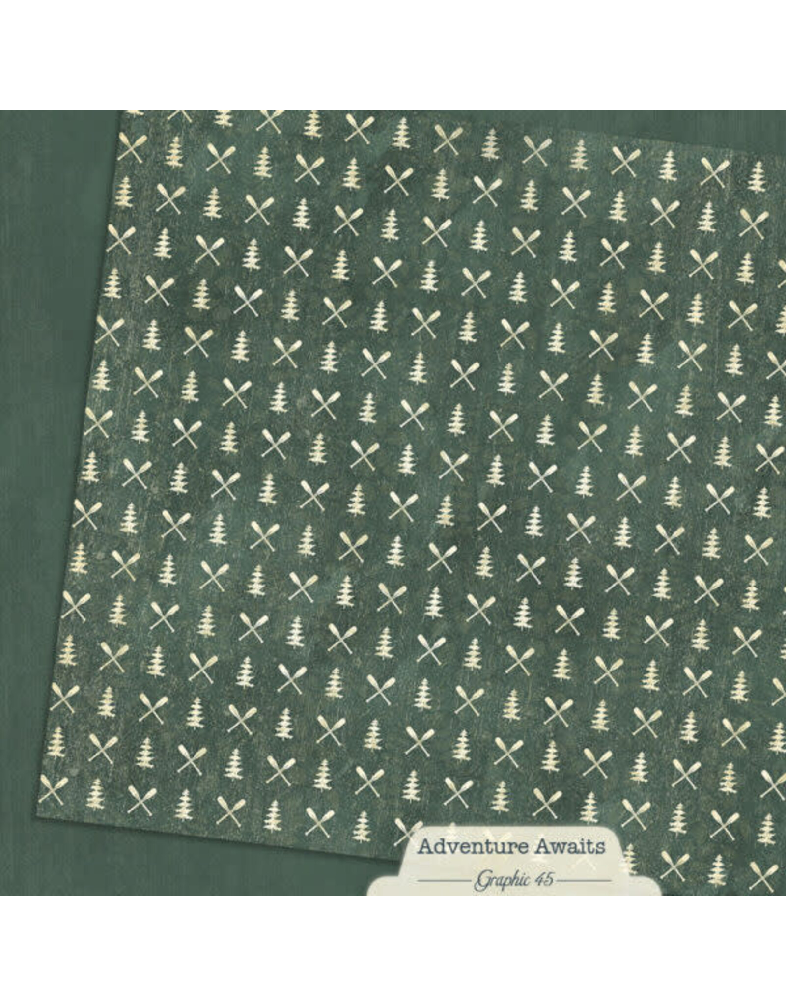 GRAPHIC 45 GRAPHIC 45 ADVENTURE AWAITS EVERGREEN PATTERN & SOLID SHEET 12x12 CARDSTOCK