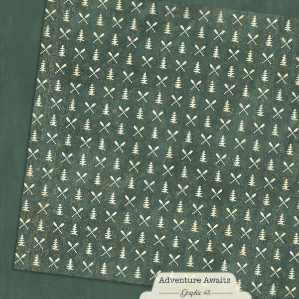 GRAPHIC 45 GRAPHIC 45 ADVENTURE AWAITS EVERGREEN PATTERN & SOLID SHEET 12x12 CARDSTOCK