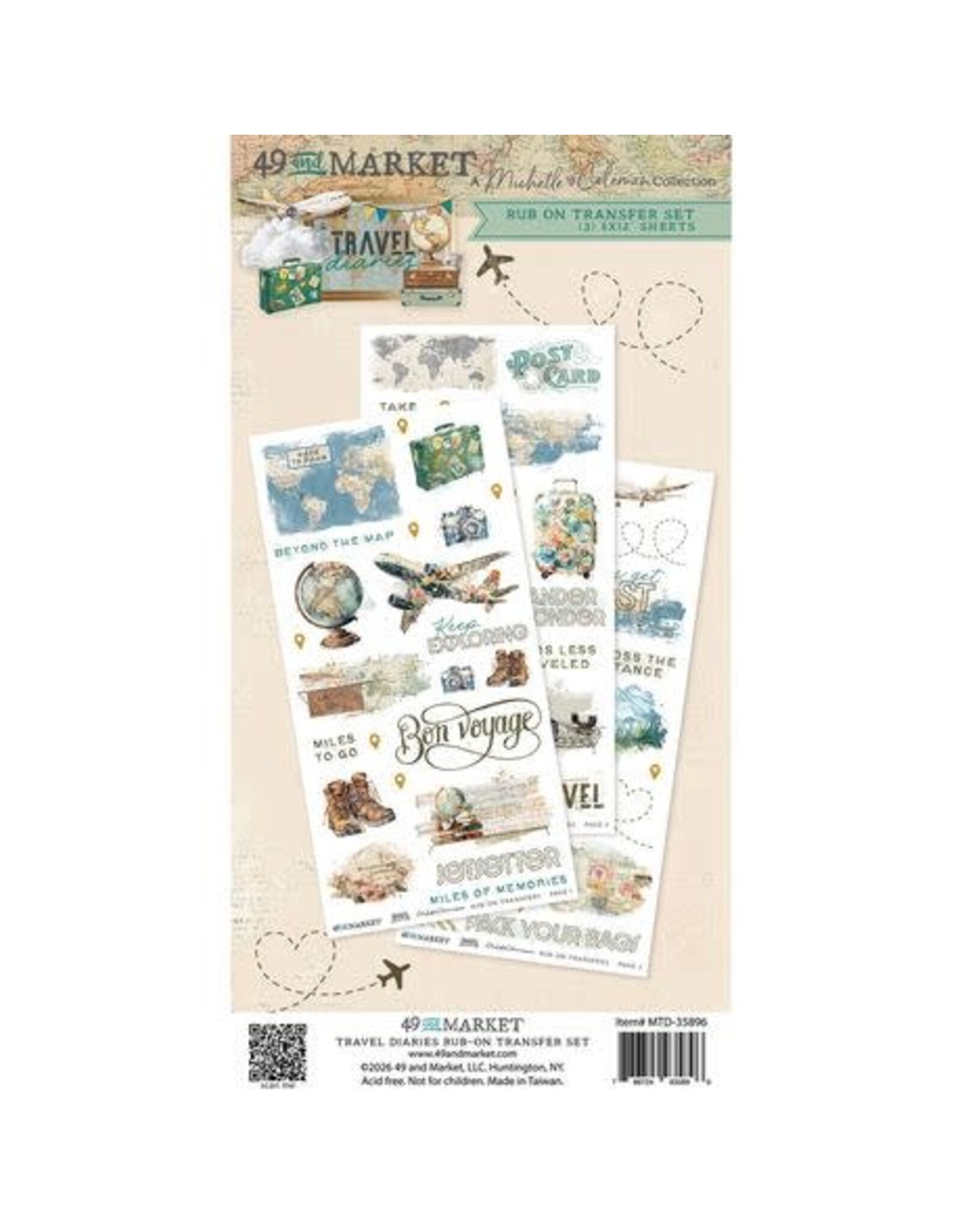 49 AND MARKET 49 AND MARKET TRAVEL DIARIES 6x12 RUB-ON TRANSFER SET 3/PK