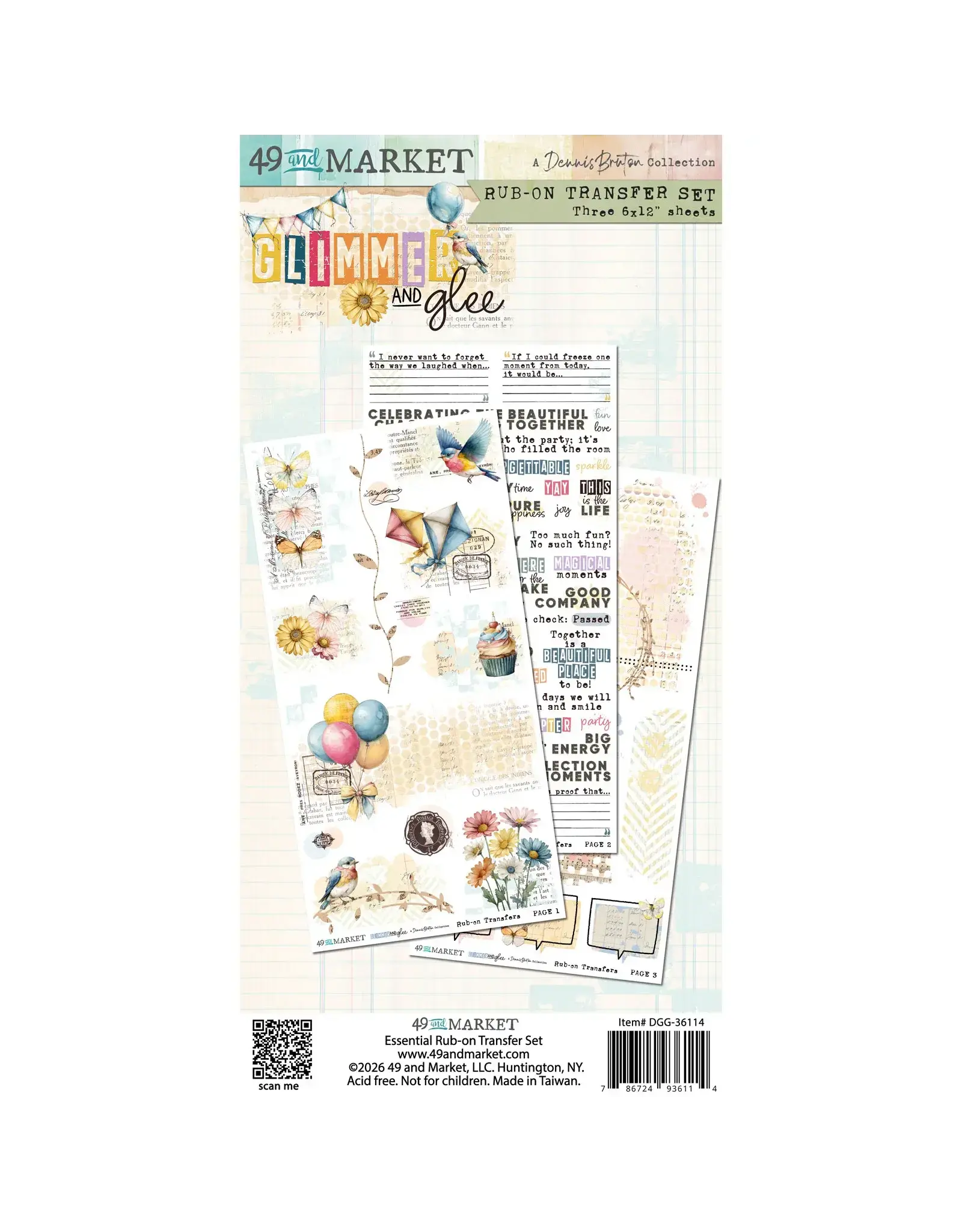 49 AND MARKET 49 AND MARKET GLIMMER AND GLEE 6x12 RUB-ON TRANSFER SET 3/PK