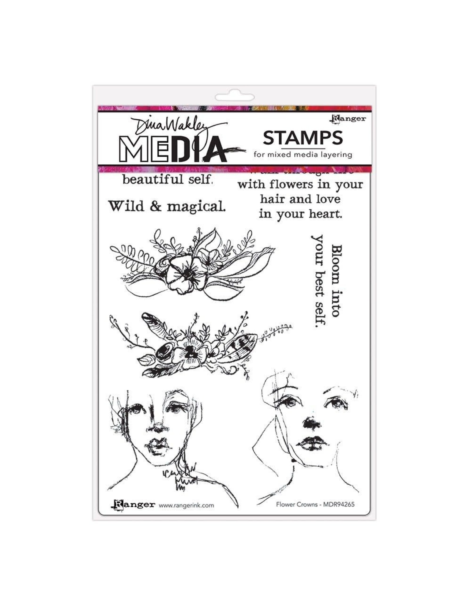 RANGER RANGER DINA WAKLEY MEDIA FLOWER CROWNS CLING STAMP SET