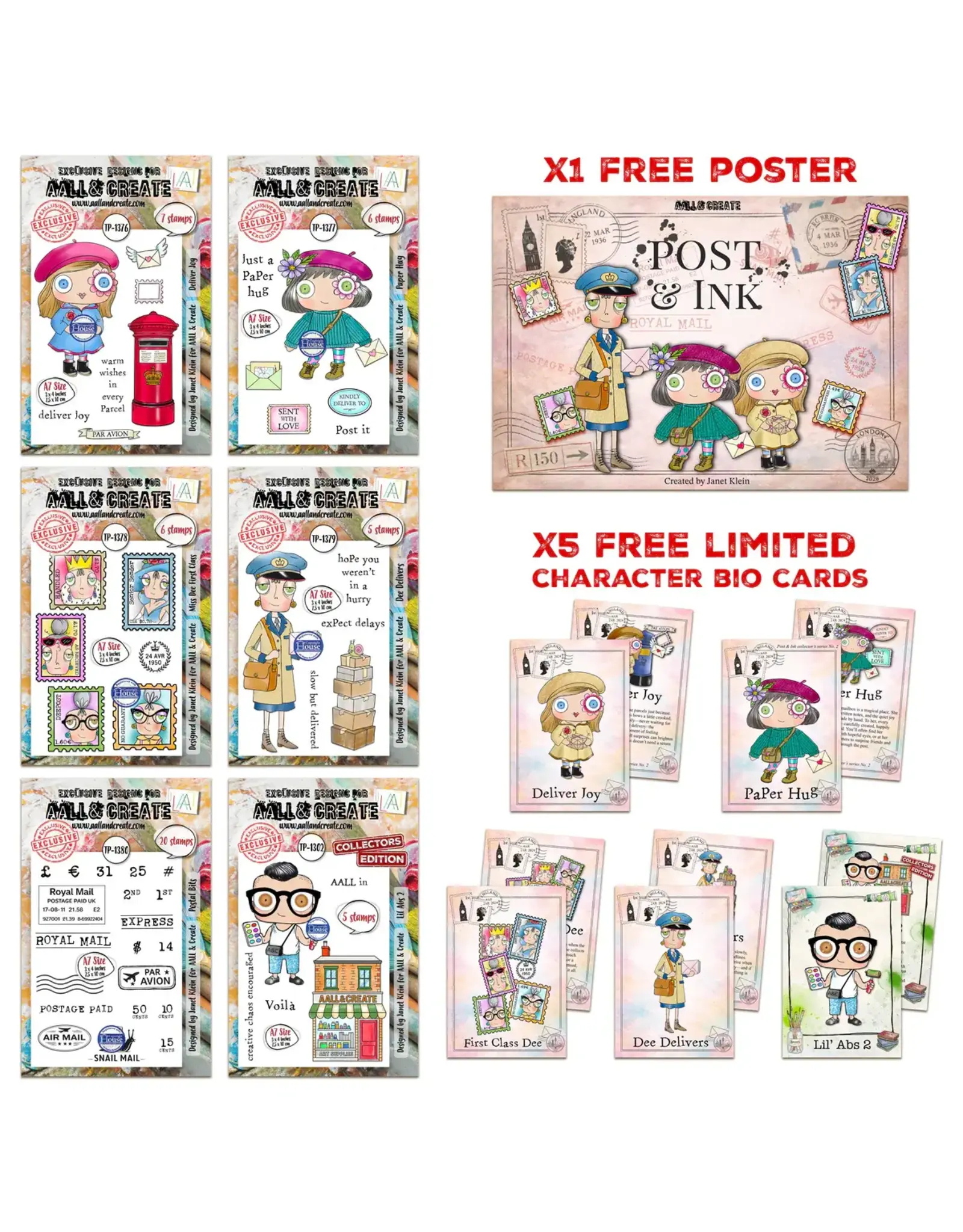 AALL & CREATE AALL & CREATE JANET KLEIN POST &  INK STAMP BUNDLE