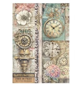STAMPERIA STAMPERIA GARDENS OF TIME CLOCKS TIME IS FREE A4 RICE PAPER