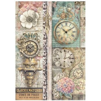 STAMPERIA STAMPERIA GARDENS OF TIME CLOCKS TIME IS FREE A4 RICE PAPER