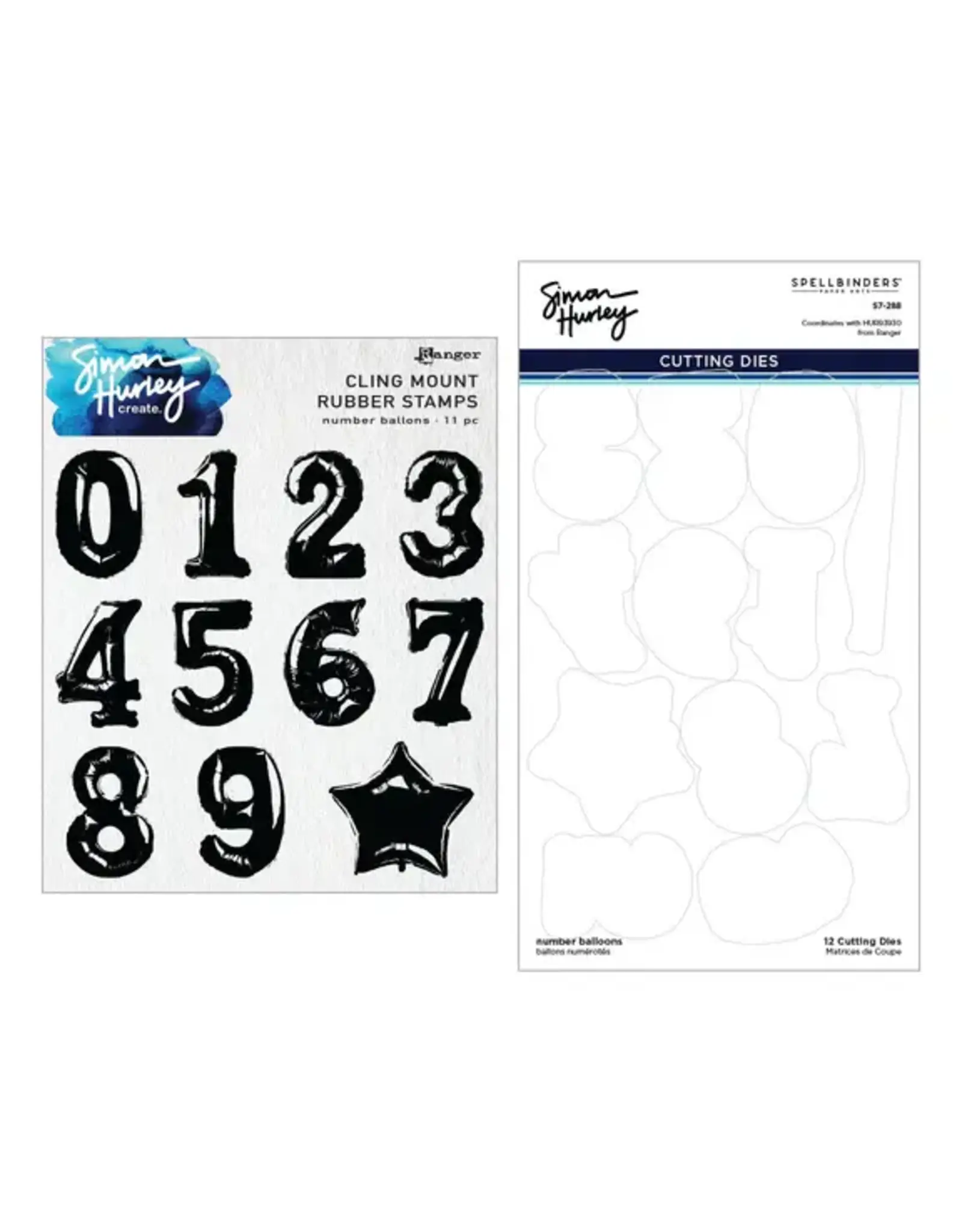 SPELLBINDERS SPELLBINDERS SIMON HURLEY NUMBER BALLOONS CLING STAMP AND DIE BUNDLE