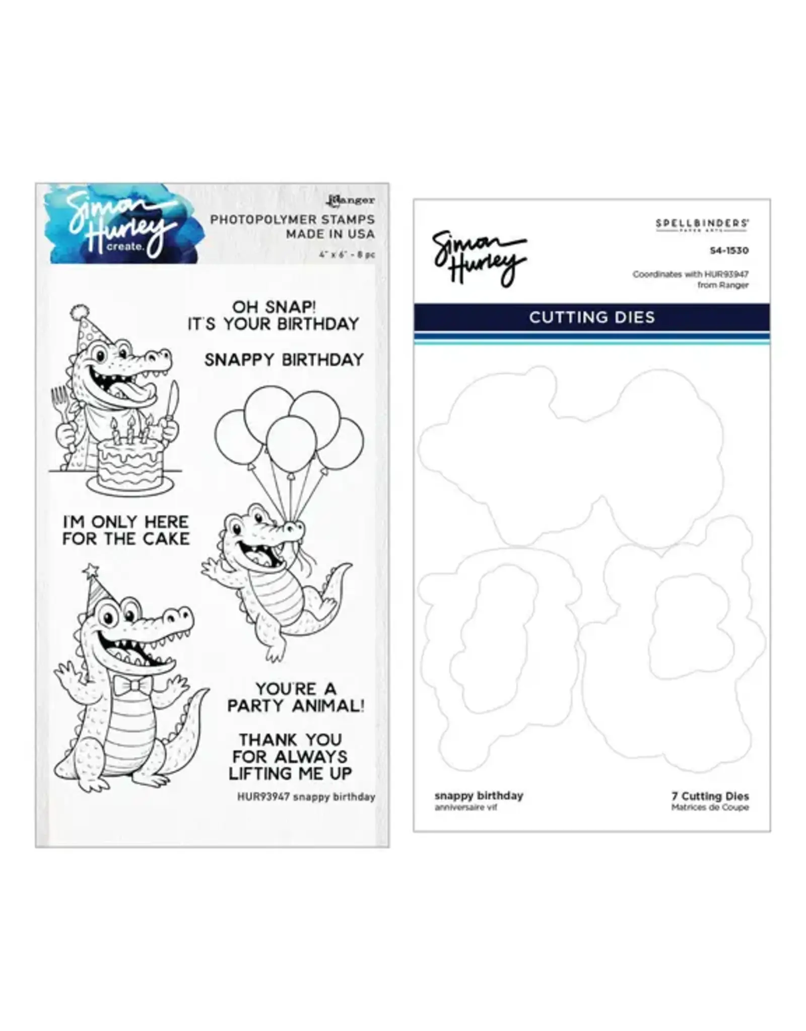 SPELLBINDERS SPELLBINDERS SIMON HURLEY SNAPPY BIRTHDAY CLEAR STAMP AND DIE BUNDLE