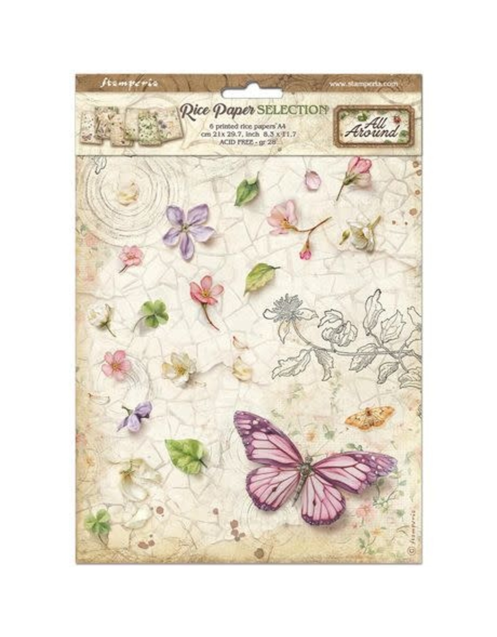 STAMPERIA STAMPERIA ALL AROUND ASSORTED A4 RICE PAPER 6/PK