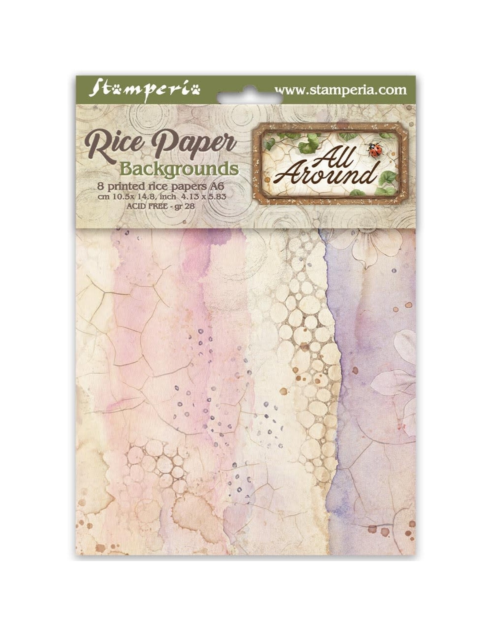 STAMPERIA STAMPERIA ALL AROUND ASSORTED A6 RICE PAPER DECOUPAGE BACKGROUNDS 10.5X14.8CM 8/PK