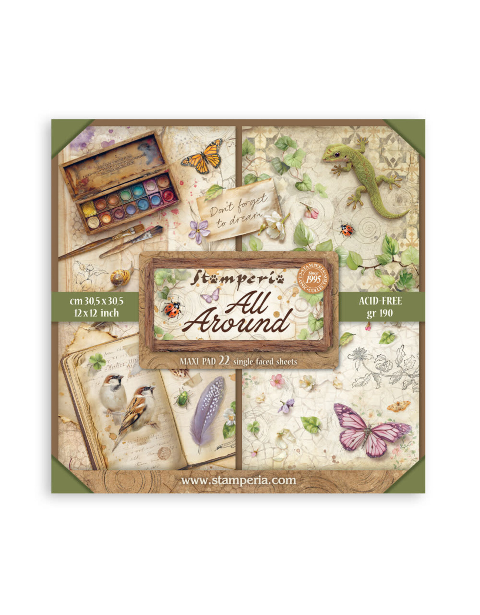 STAMPERIA STAMPERIA ALL AROUND MAXI PAD 12x12 PAPER PACK 22 SHEETS