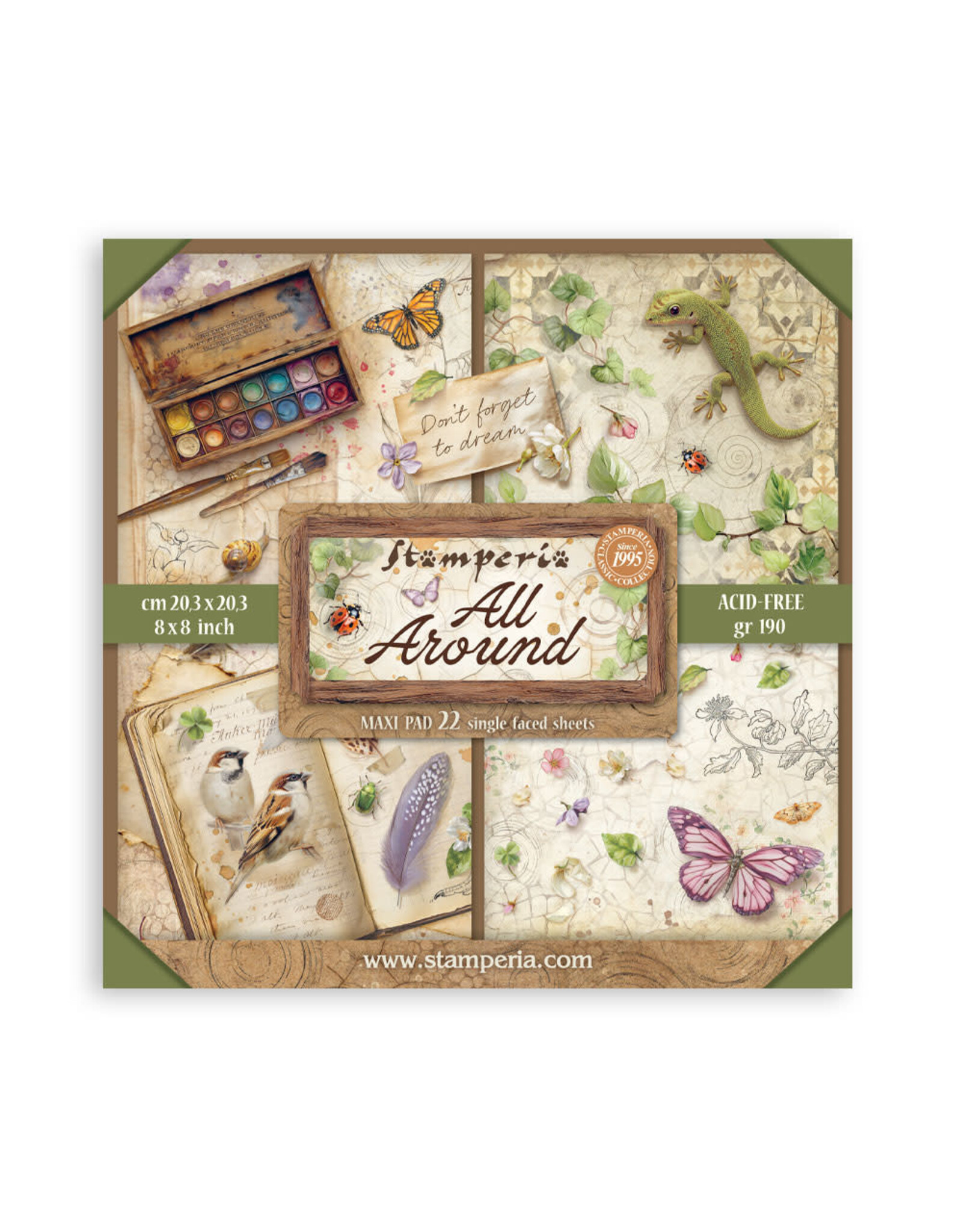 STAMPERIA STAMPERIA ALL AROUND MAXI PAD 8x8 PAPER PACK 22 SINGLE FACED SHEETS