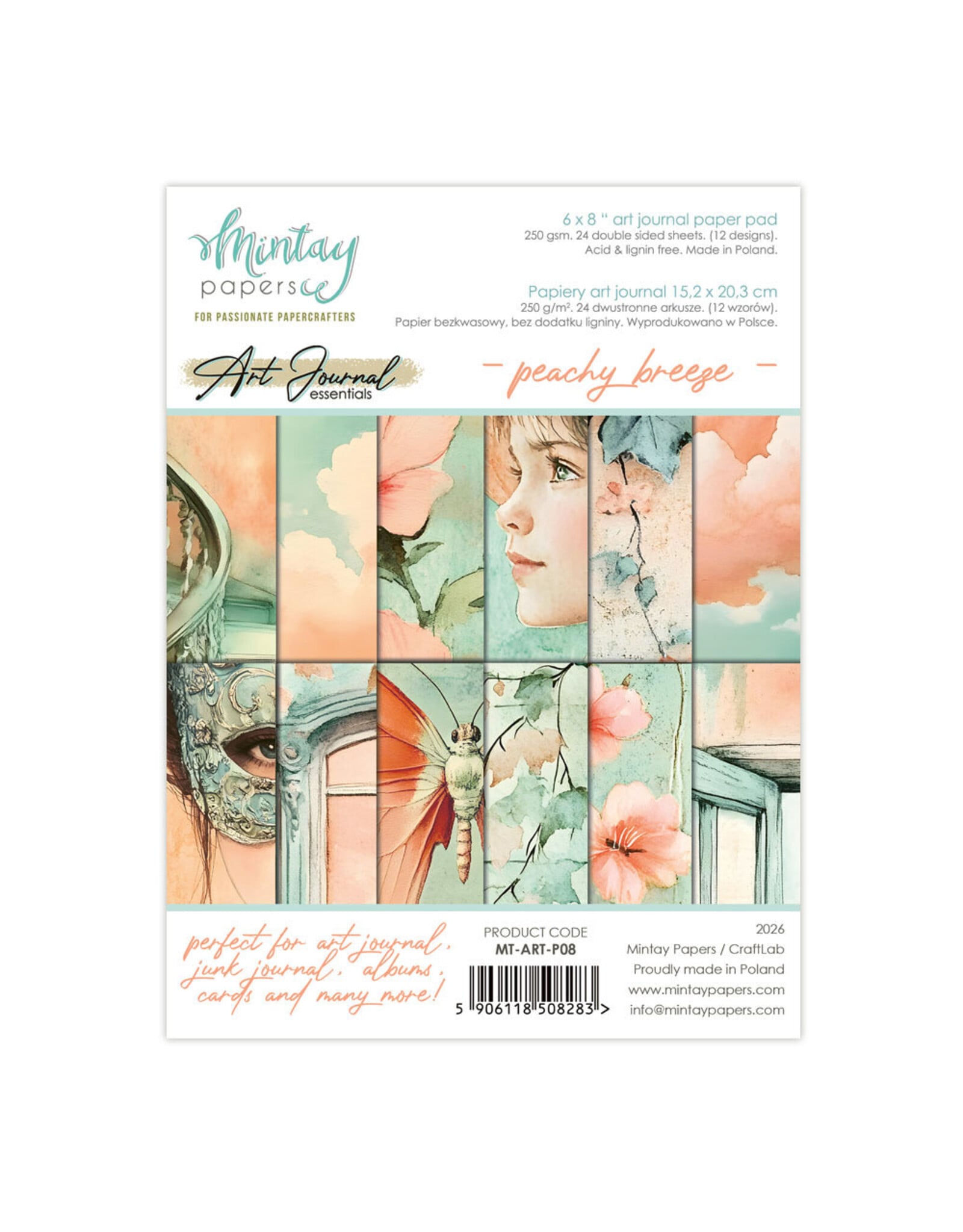 MINTAY MINTAY ART JOURNAL PEACHY BREEZE 6x8 PAPER PAD 24 SHEETS