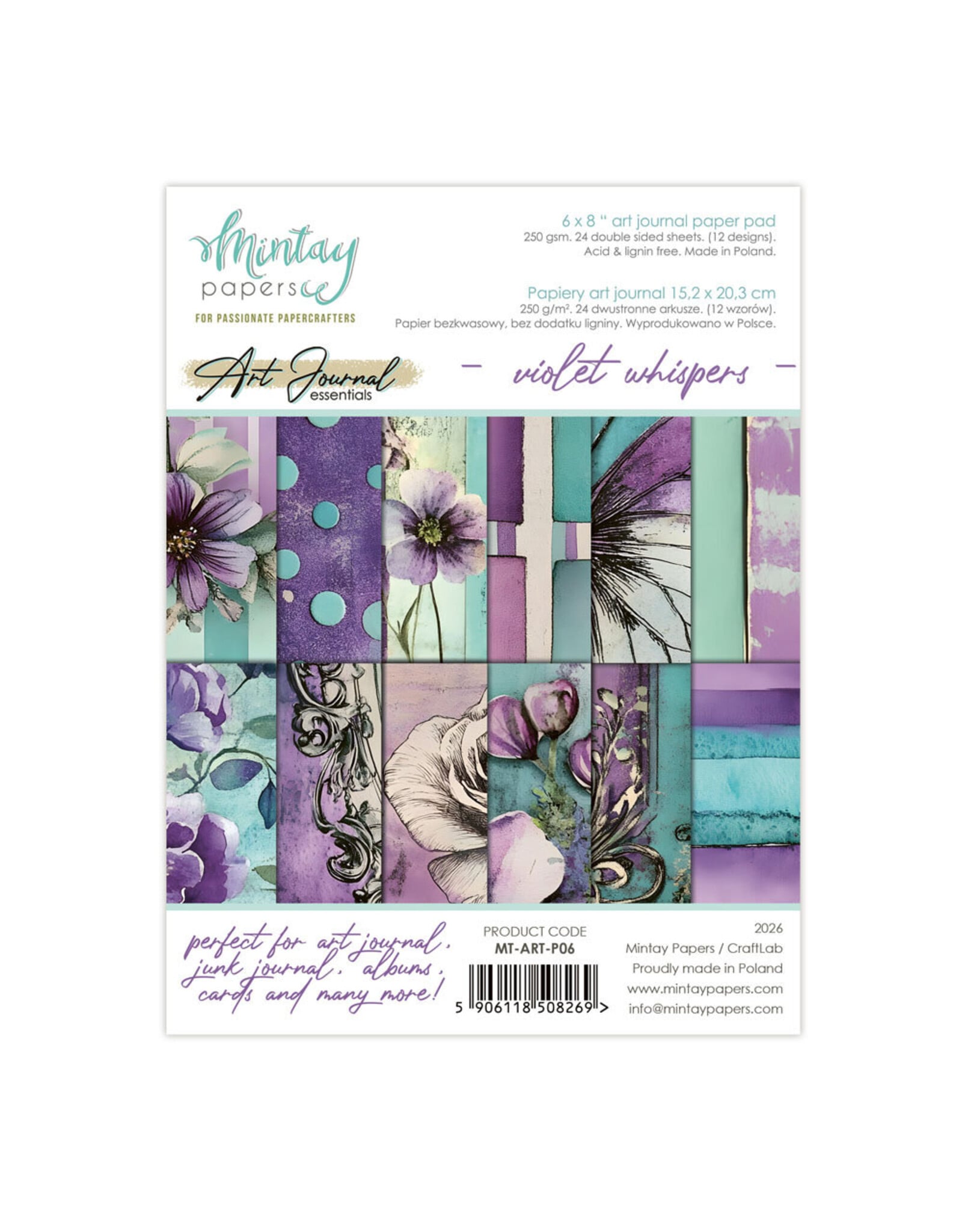 MINTAY MINTAY ART JOURNAL VIOLET WHISPERS 6x8 PAPER PAD 24 SHEETS