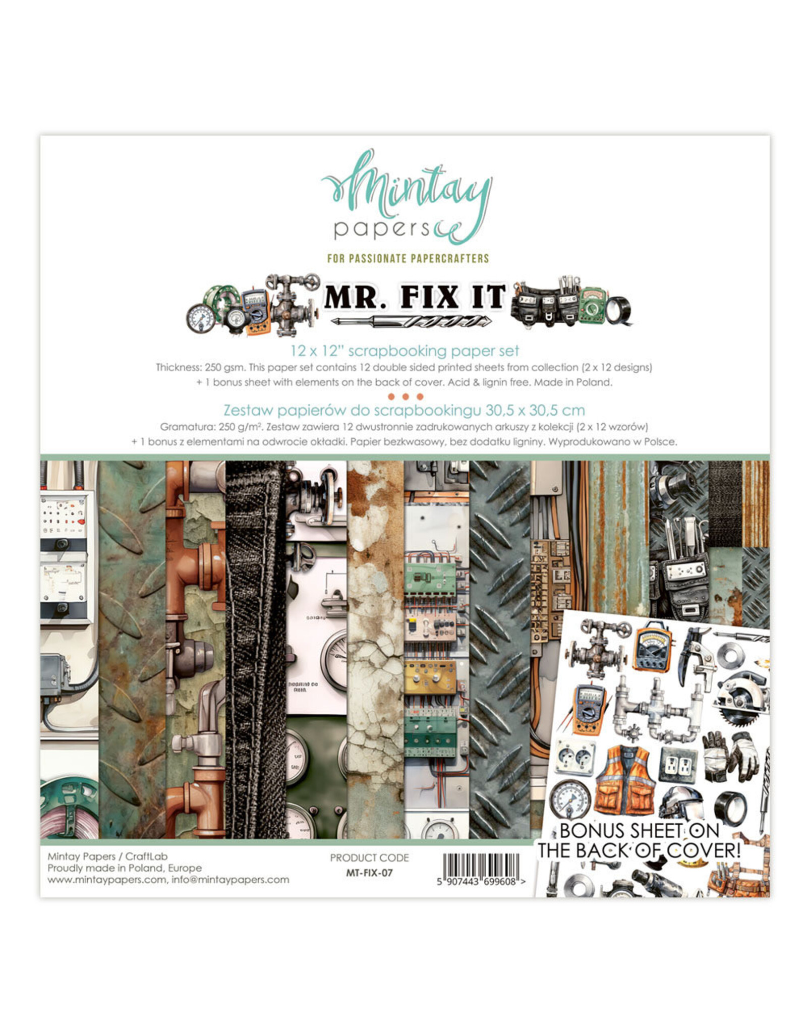 MINTAY MINTAY MR. FIX IT 12x12 COLLECTION PACK 12 SHEETS + BONUS CUTOUTS