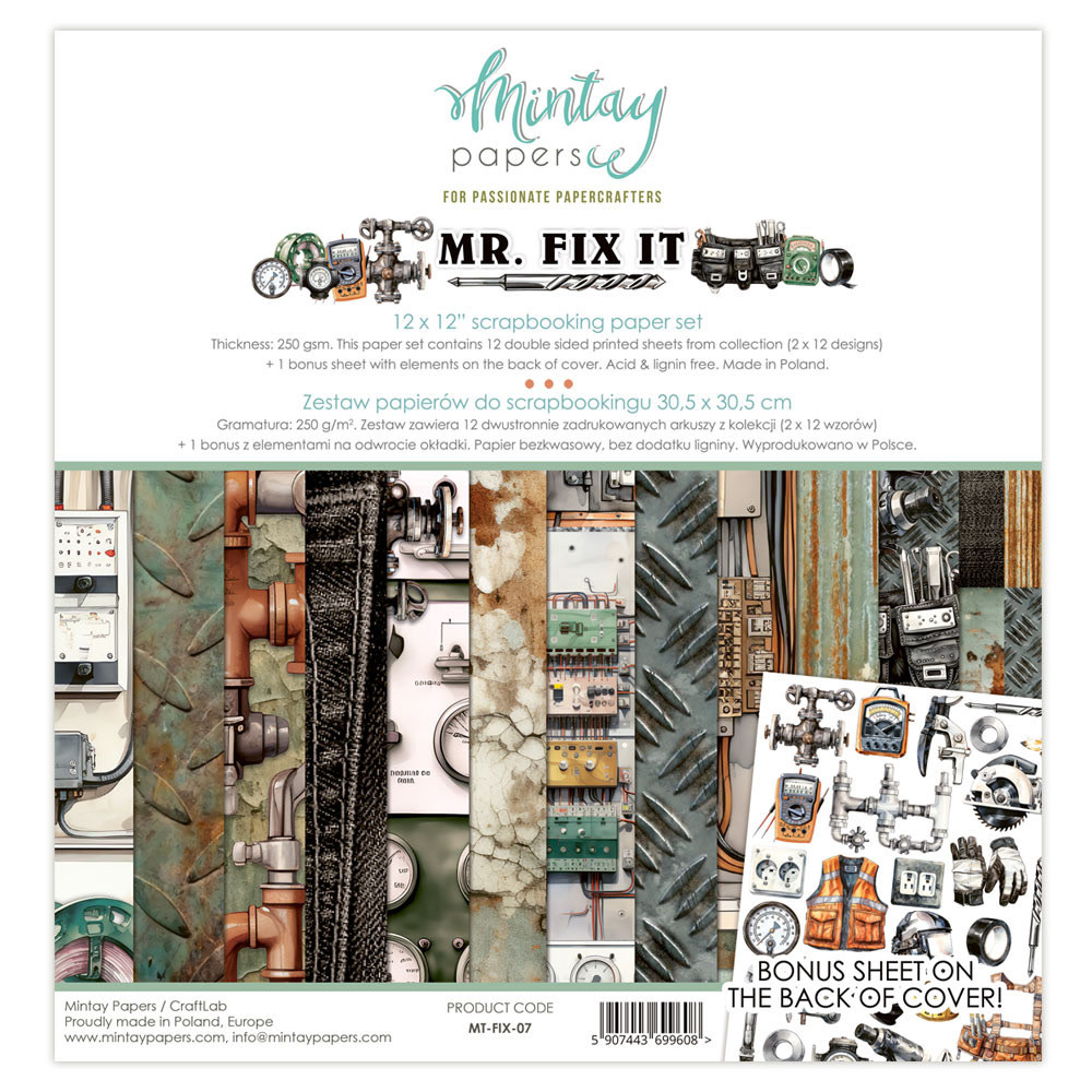 MINTAY MINTAY MR. FIX IT 12x12 COLLECTION PACK 12 SHEETS + BONUS CUTOUTS