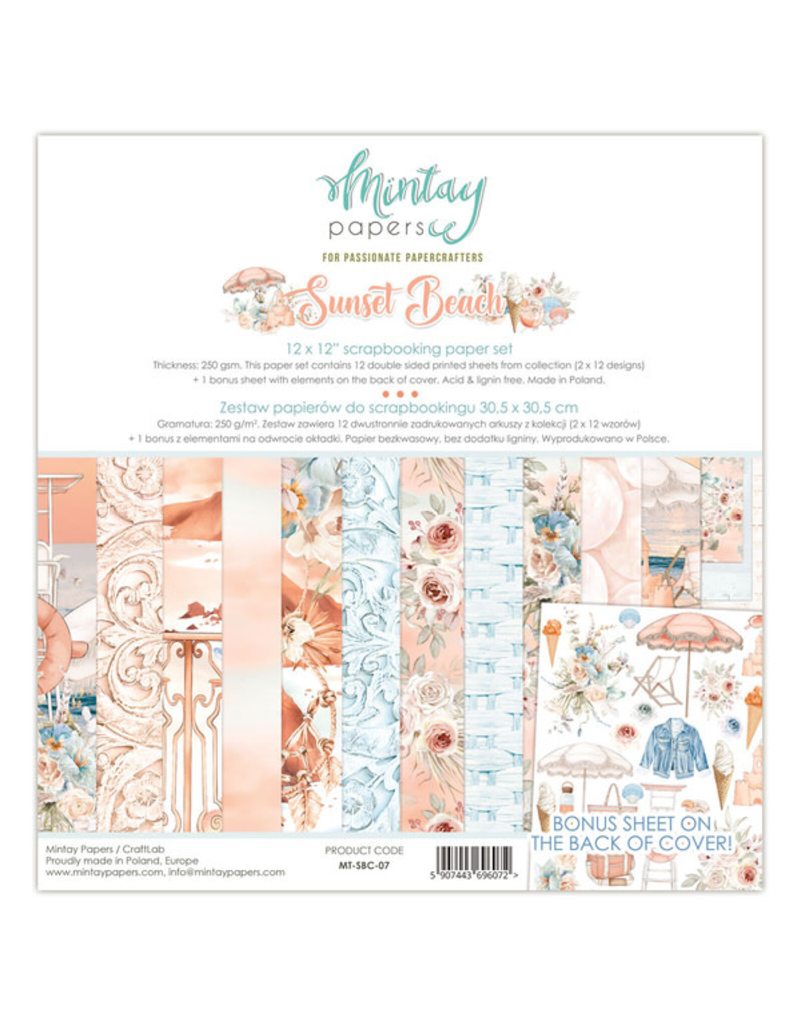 MINTAY MINTAY SUNSET BEACH COLLECTION PACK 12X12 12 SHEETS + BONUS CUTOUTS