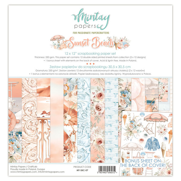 MINTAY MINTAY SUNSET BEACH COLLECTION PACK 12X12 12 SHEETS + BONUS CUTOUTS