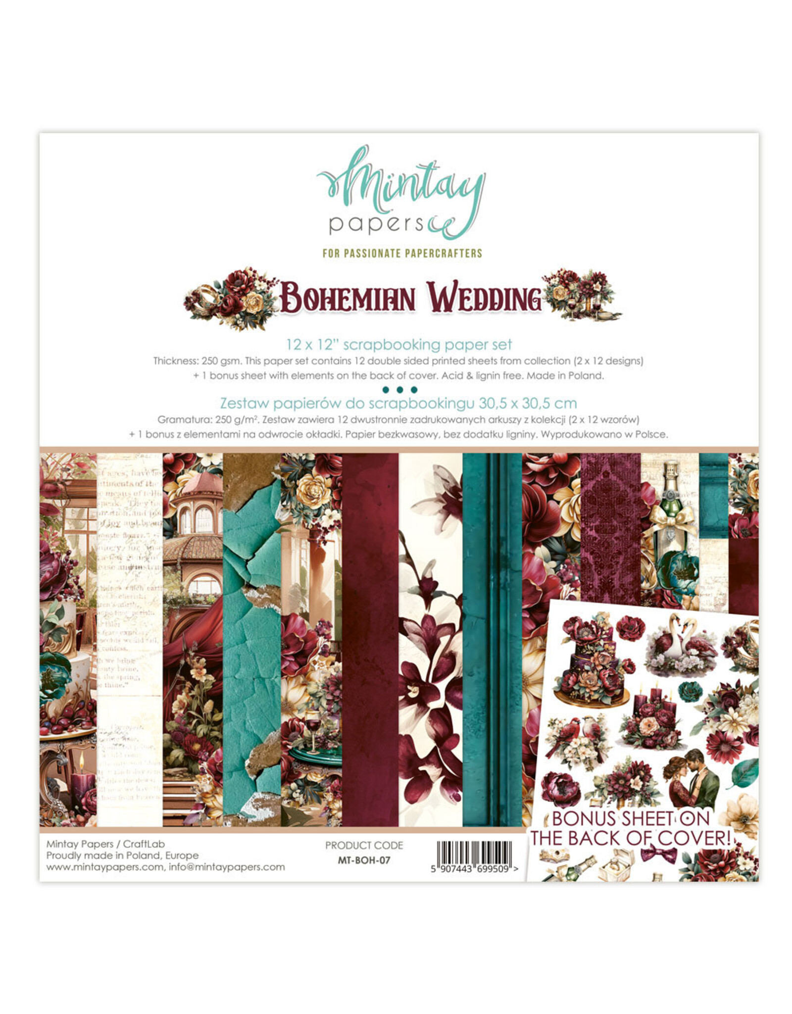 MINTAY MINTAY BOHEMIAN WEDDING 12x12 COLLECTION PACK 12 SHEETS + BONUS CUTOUTS