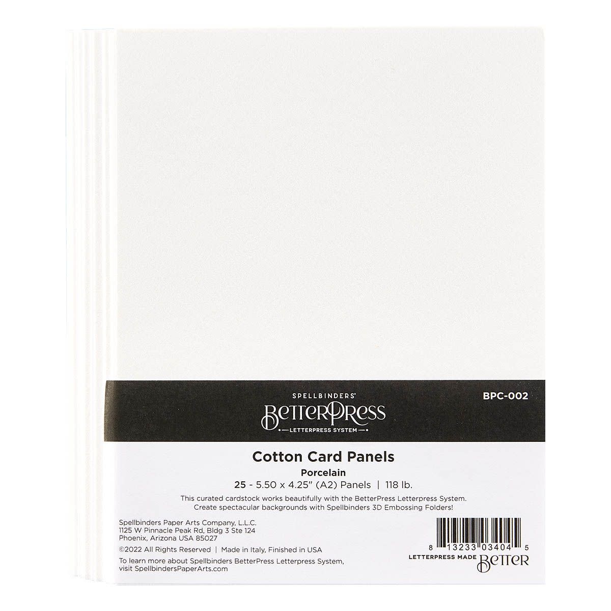 SPELLBINDERS SPELLBINDERS BETTERPRESS 5.5x4.25 (A2) PORCELAIN COTTON CARD PANELS 25/PK