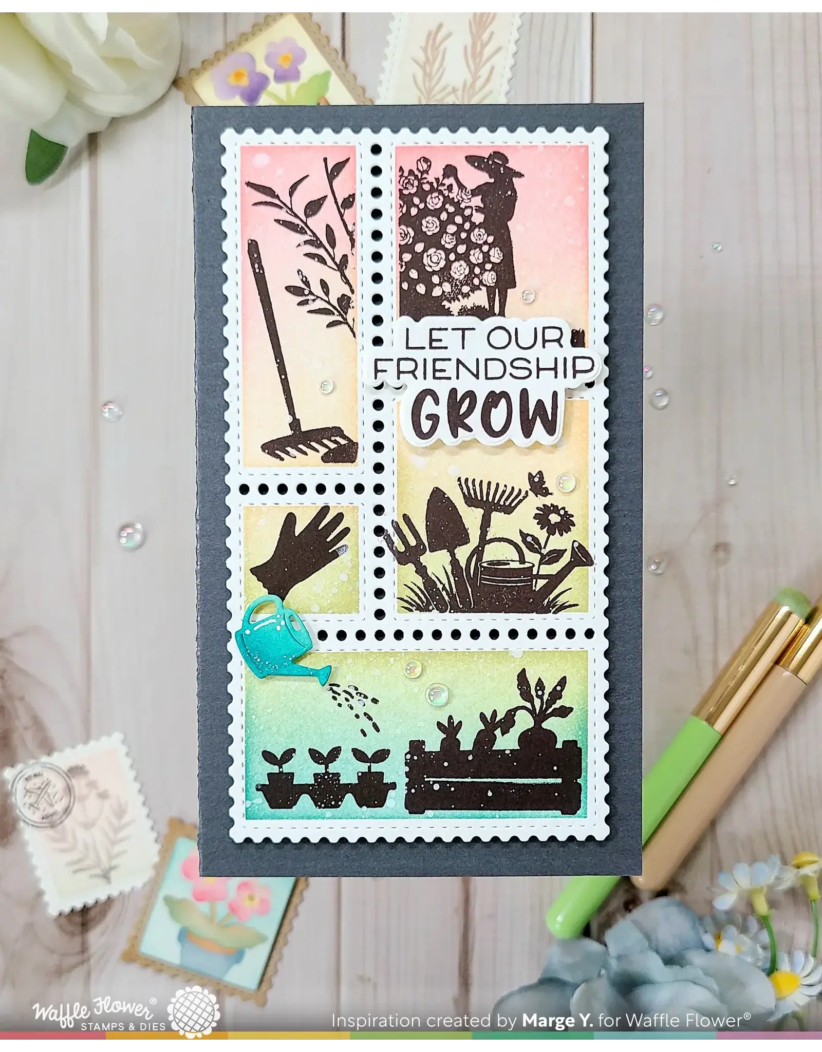 WAFFLE FLOWER WAFFLE FLOWER POSTAGE COLLAGE GARDEN SILHOUETTES CLEAR STAMP SET