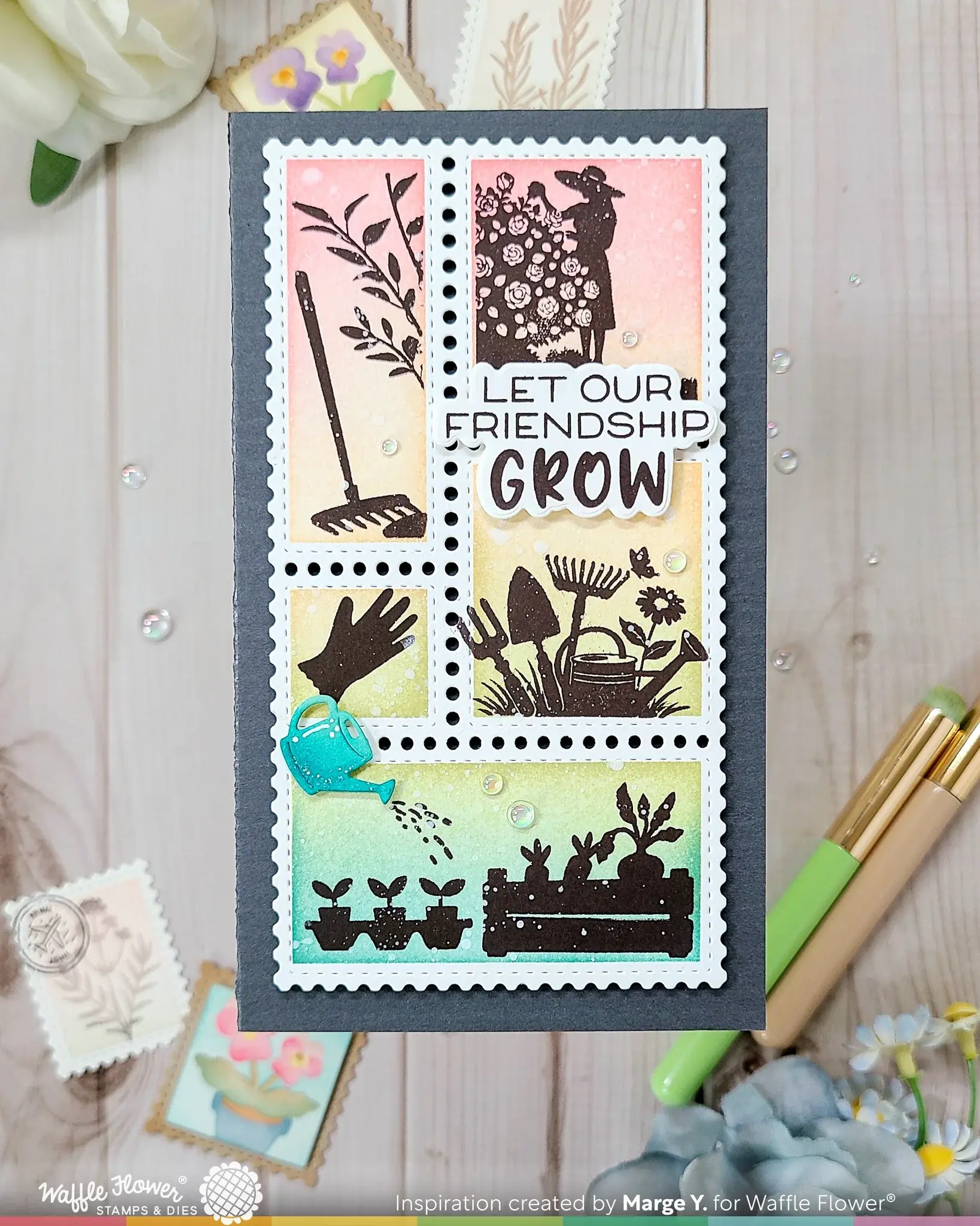WAFFLE FLOWER WAFFLE FLOWER POSTAGE COLLAGE GARDEN SILHOUETTES CLEAR STAMP SET