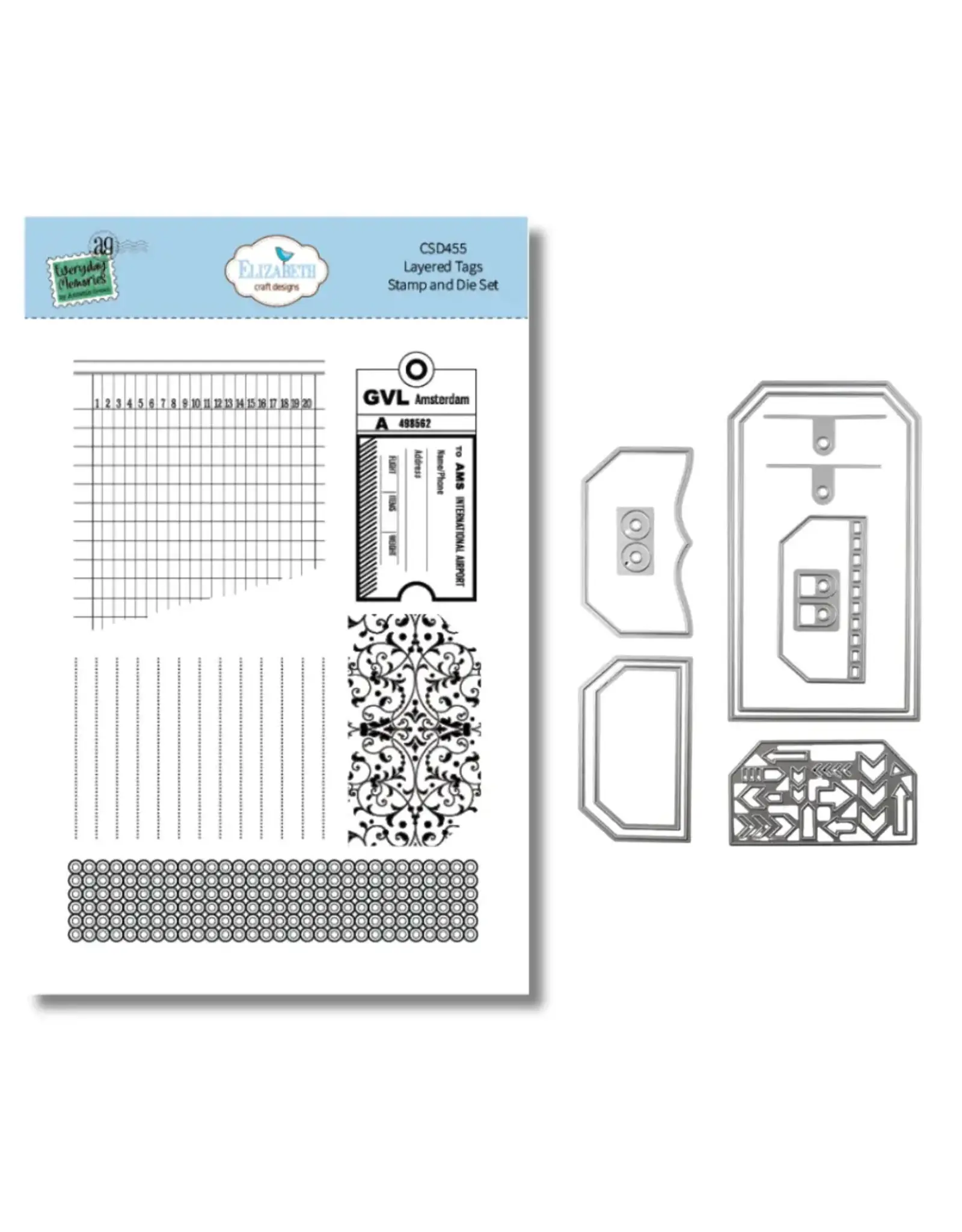 ELIZABETH CRAFT DESIGNS ELIZABETH CRAFT DESIGNS REST & RELAXATION LAYERED TAGS CLEAR STAMP AND DIE SET