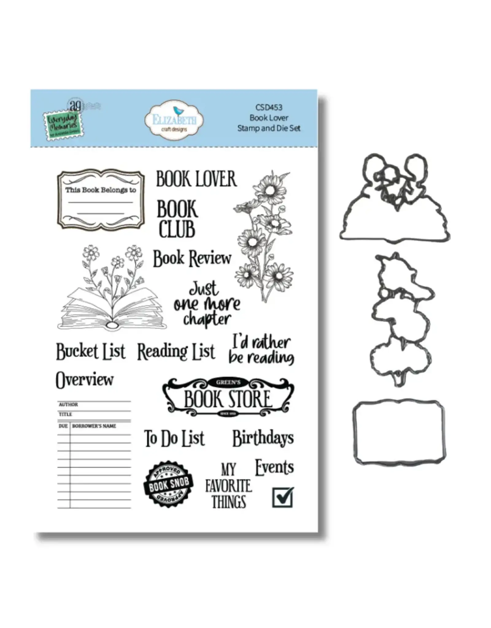 ELIZABETH CRAFT DESIGNS ELIZABETH CRAFT DESIGNS REST & RELAXATION BOOK LOVER CLEAR STAMP AND DIE SET