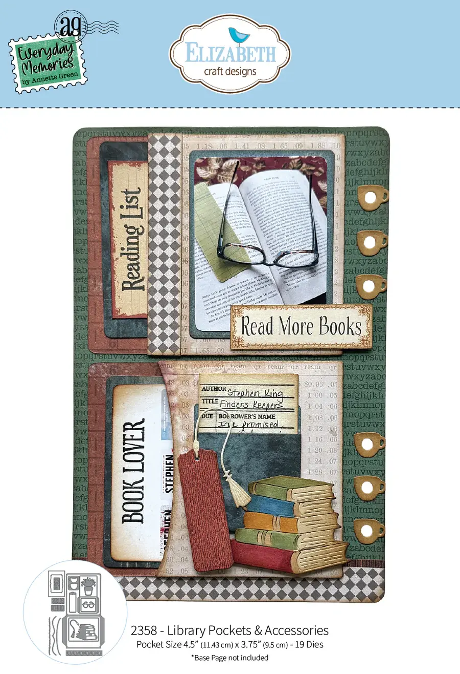 ELIZABETH CRAFT DESIGNS ELIZABETH CRAFT DESIGNS REST & RELAXATION LIBRARY POCKETS & ACCESSORIES DIE SET