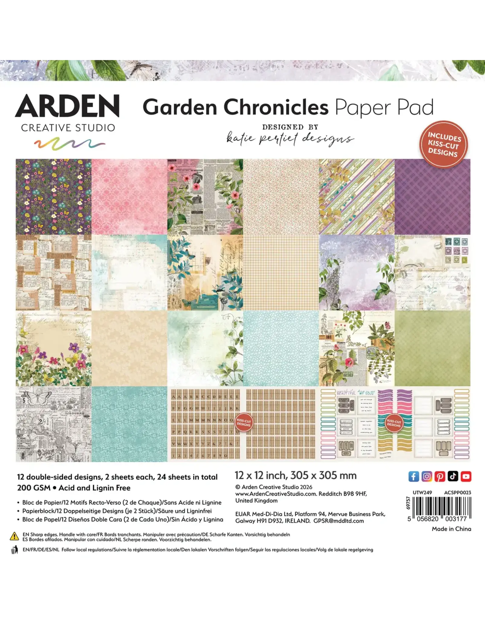 ARDEN CREATIVE STUDIO ARDEN CREATIVE STUDIO GARDEN CHRONICLES 12x12 PAPER PAD 24 SHEETS